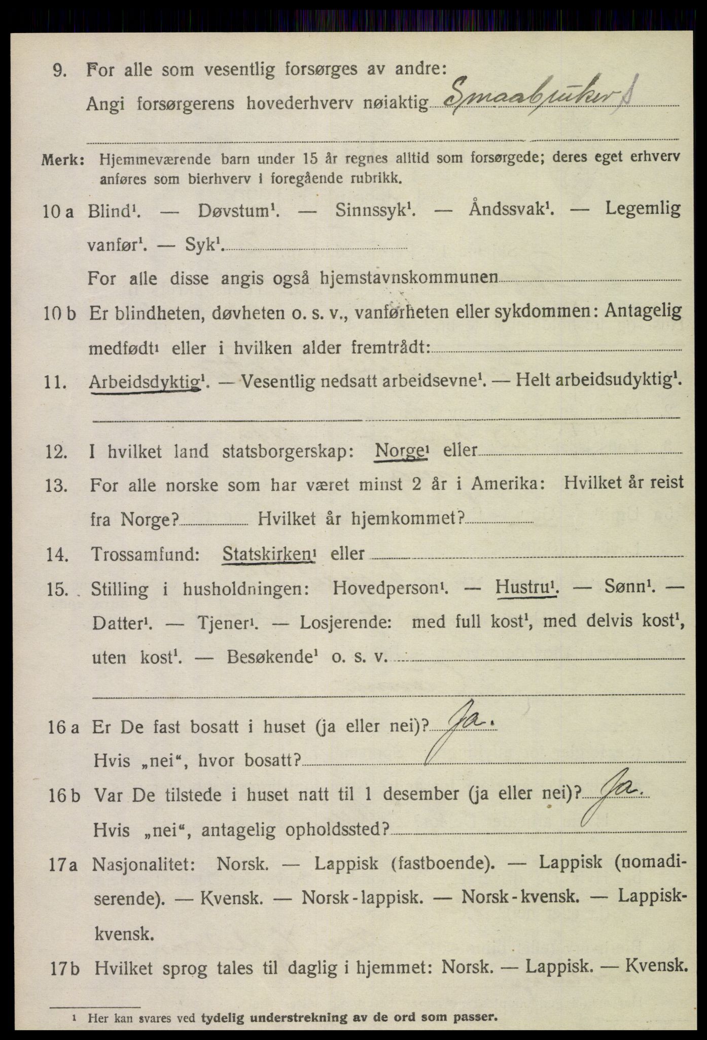 SAT, 1920 census for Grong, 1920, p. 1228