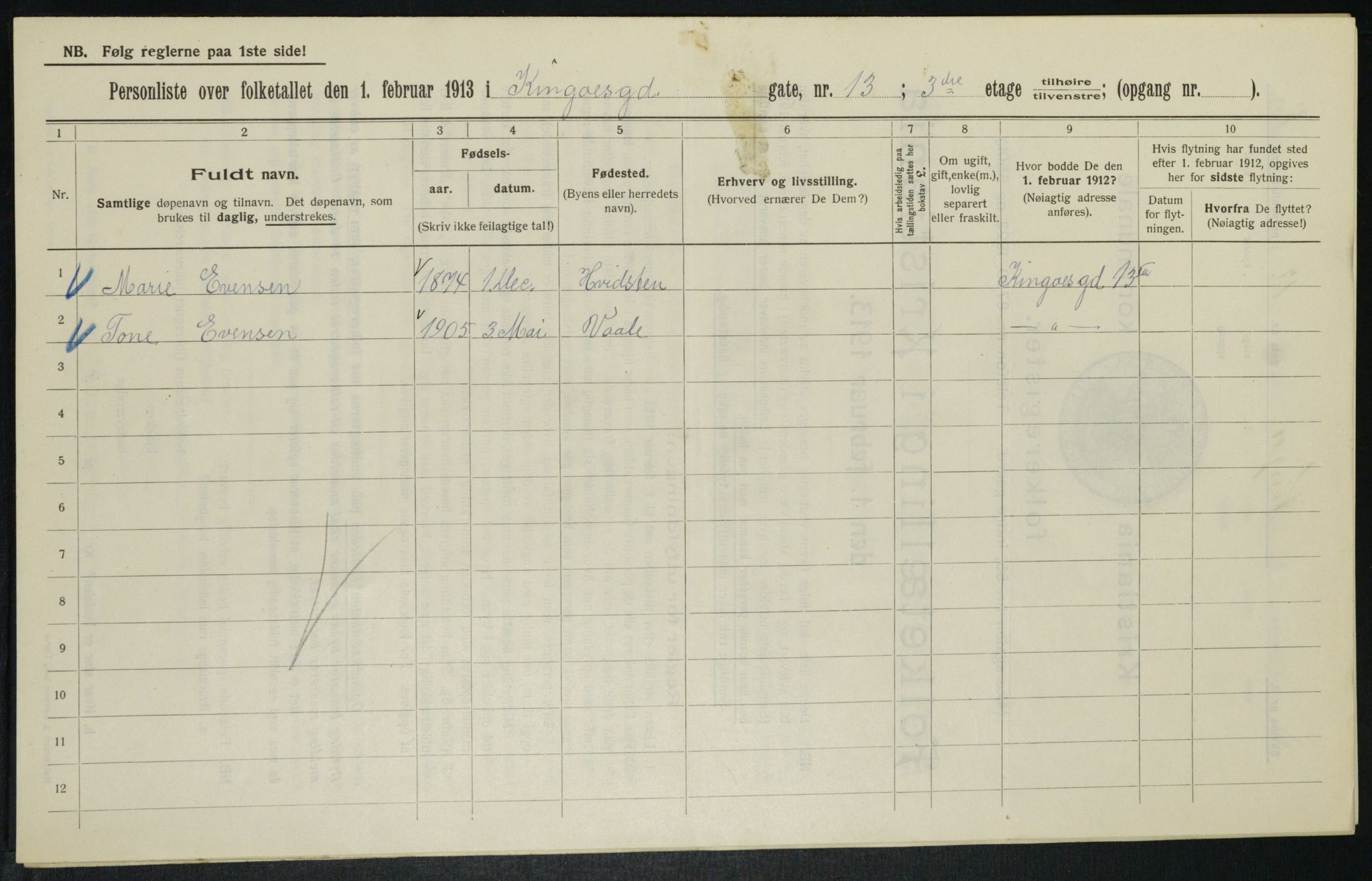 OBA, Municipal Census 1913 for Kristiania, 1913, p. 49453