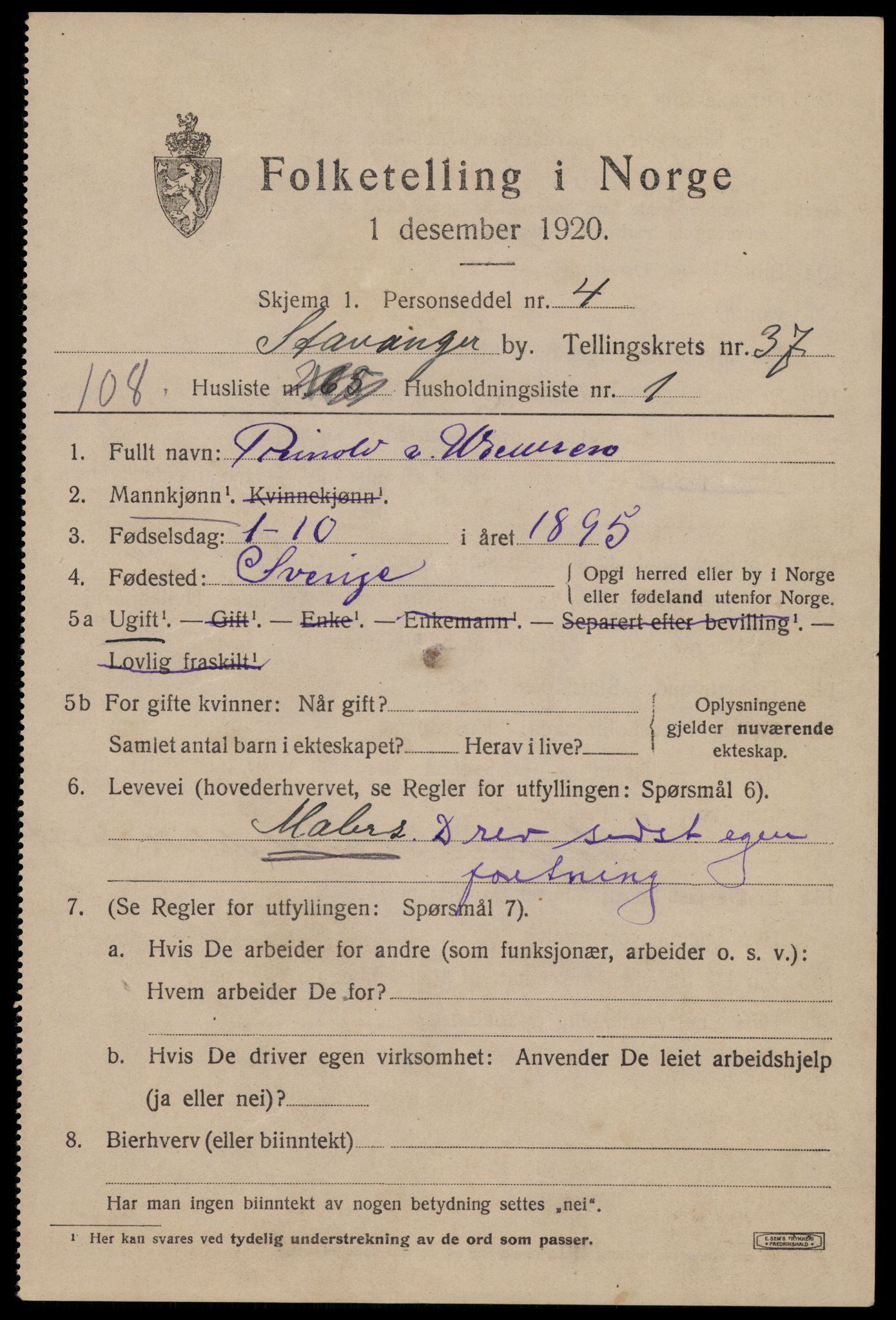 SAST, 1920 census for Stavanger, 1920, p. 99232