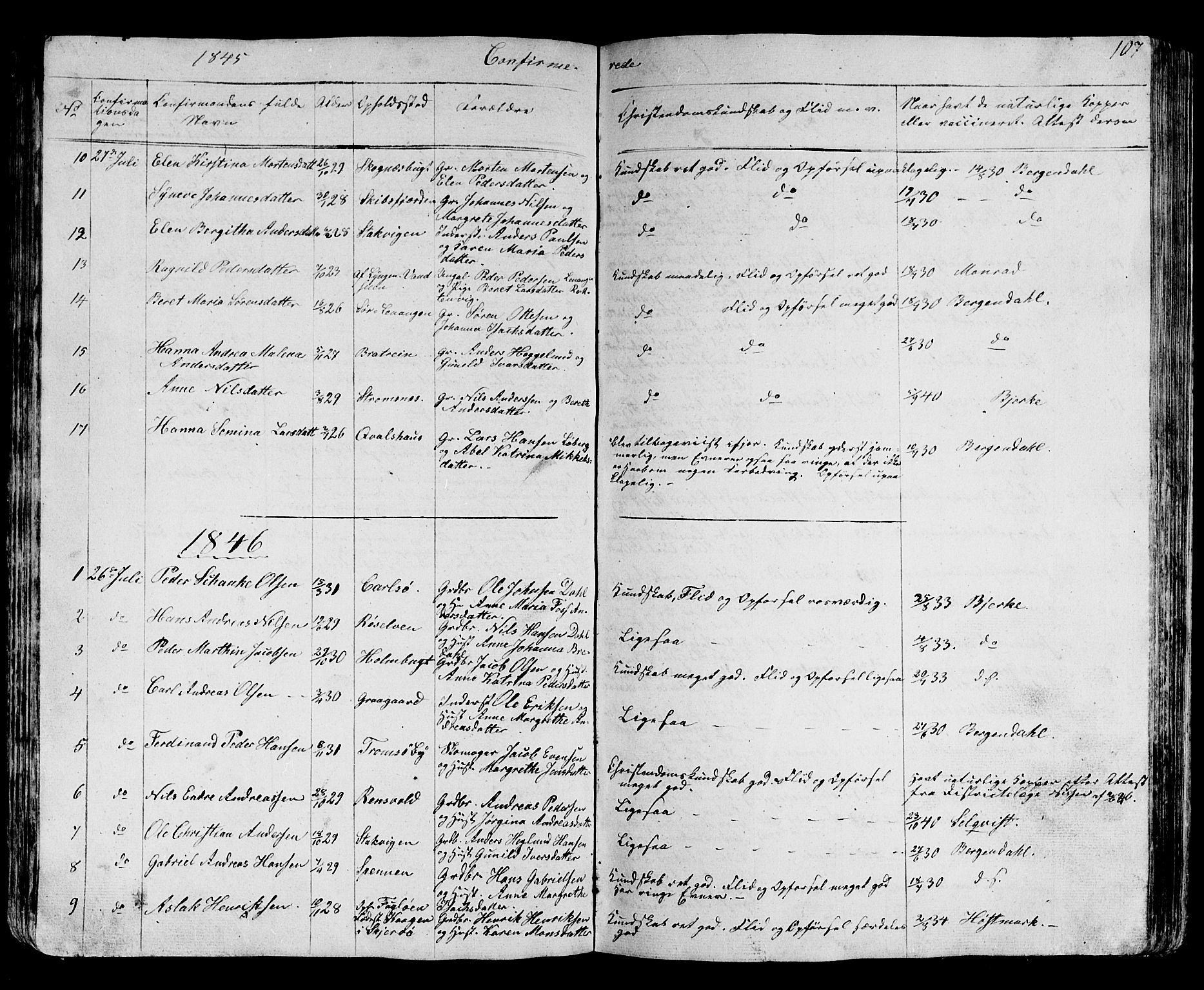 Karlsøy sokneprestembete, AV/SATØ-S-1299/H/Ha/Hab/L0002klokker: Parish register (copy) no. 2, 1843-1861, p. 107