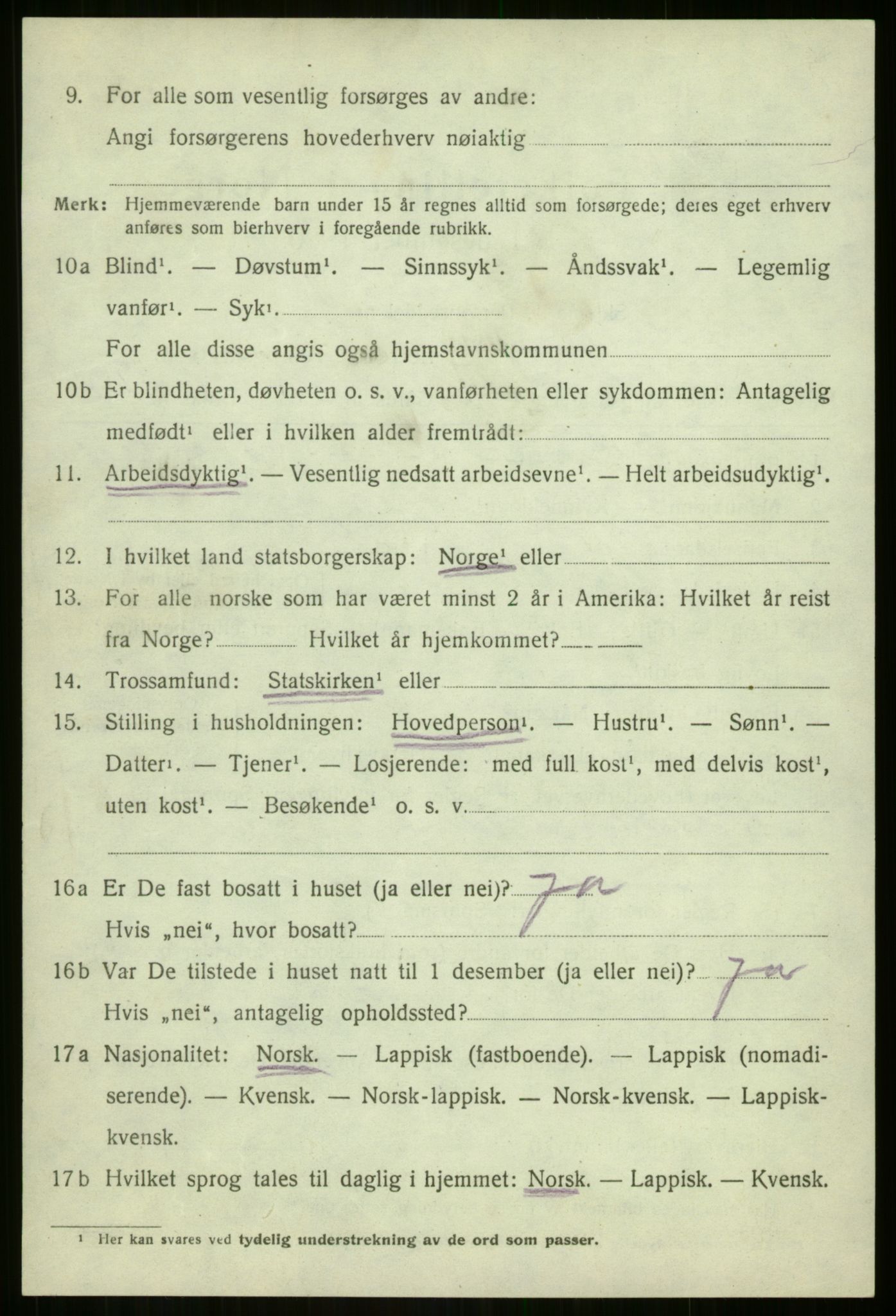 SATØ, 1920 census for Berg, 1920, p. 2042