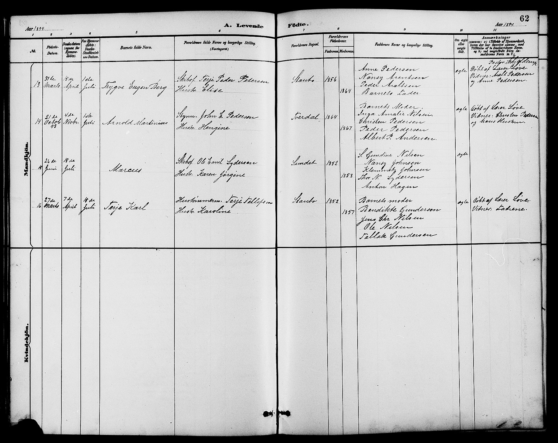 Dypvåg sokneprestkontor, AV/SAK-1111-0007/F/Fb/Fbb/L0004: Parish register (copy) no. B 4, 1887-1905, p. 62