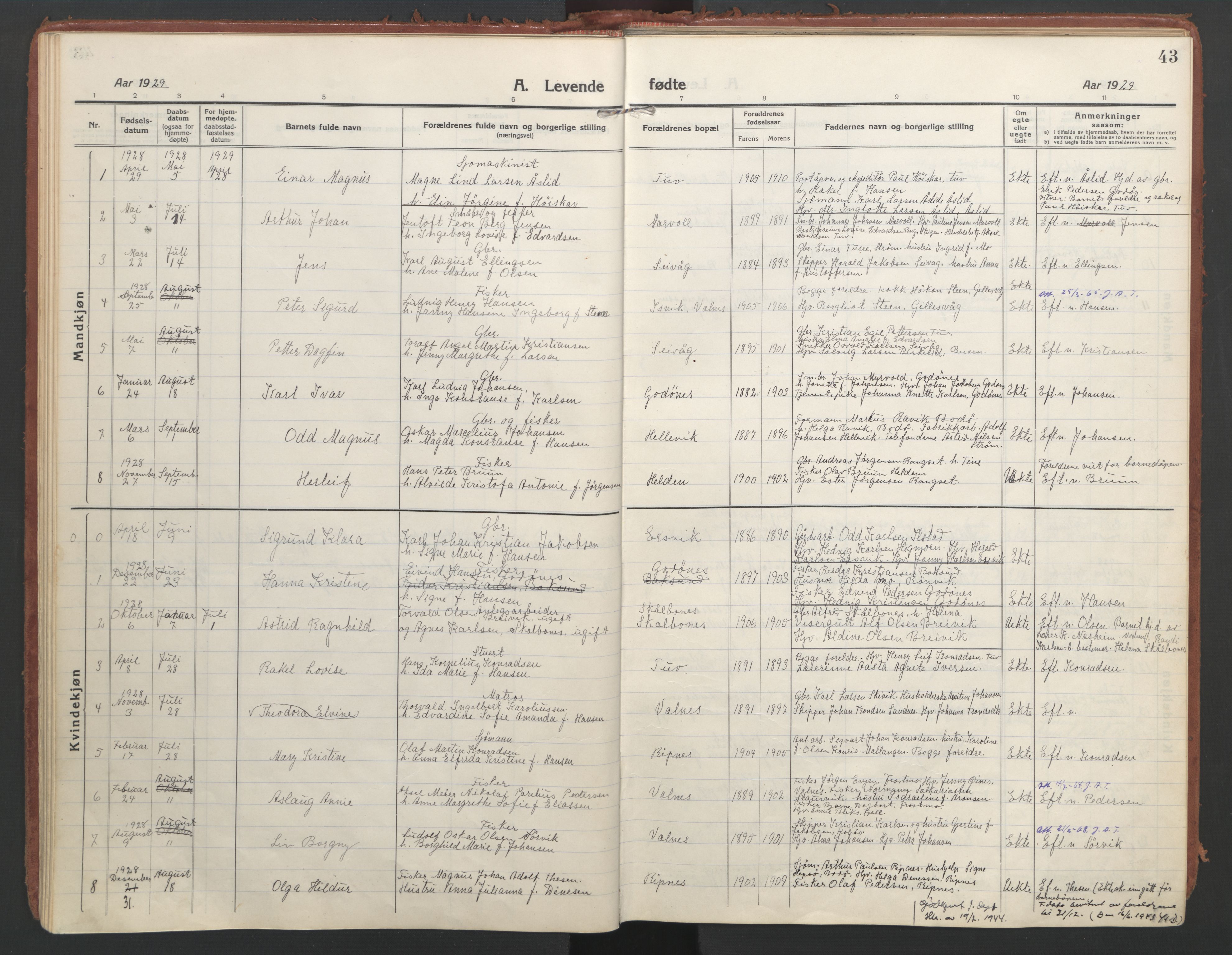 Ministerialprotokoller, klokkerbøker og fødselsregistre - Nordland, SAT/A-1459/804/L0086: Parish register (official) no. 804A07, 1916-1935, p. 43