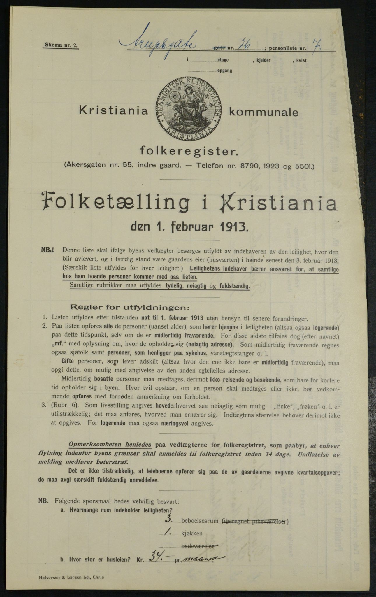 OBA, Municipal Census 1913 for Kristiania, 1913, p. 2401