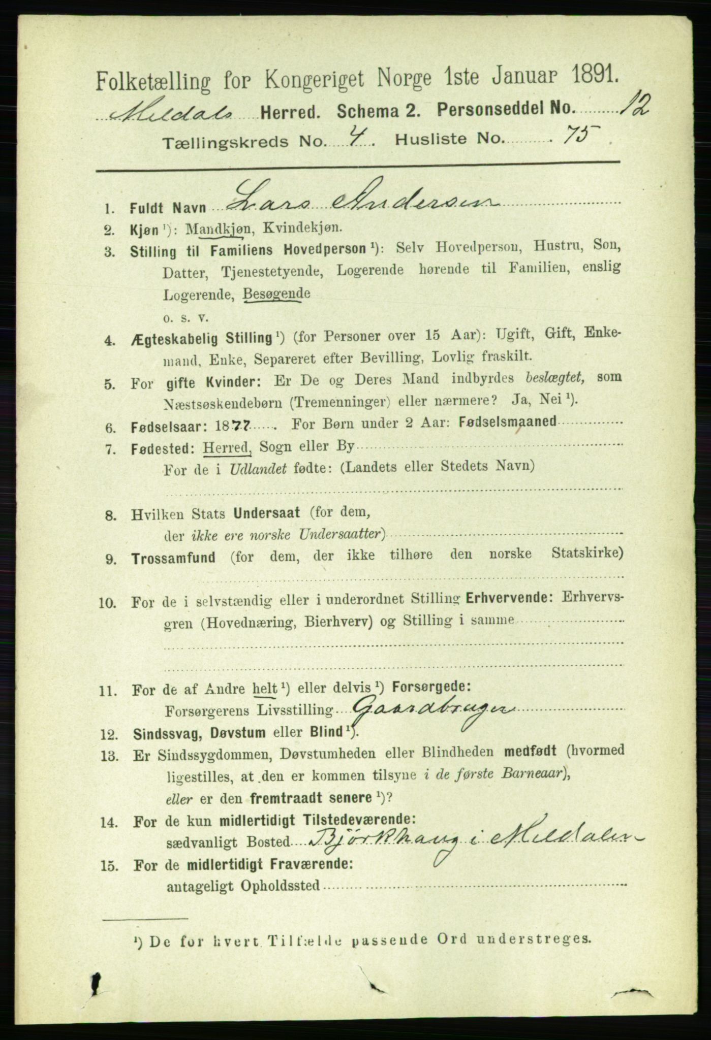 RA, 1891 census for 1636 Meldal, 1891, p. 2450