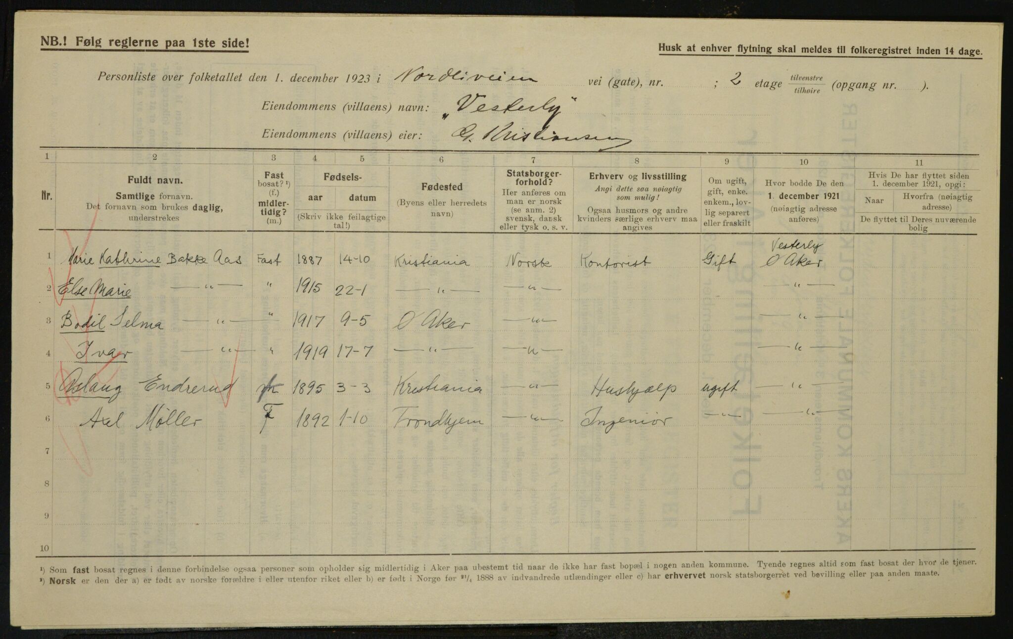 , Municipal Census 1923 for Aker, 1923, p. 24264