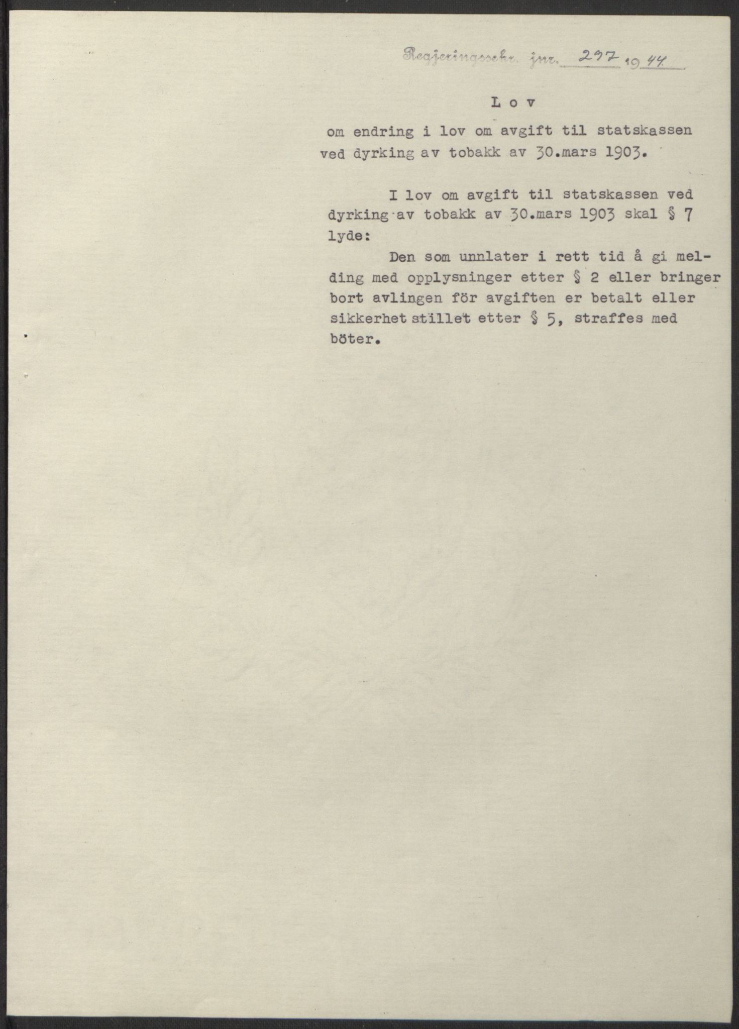 NS-administrasjonen 1940-1945 (Statsrådsekretariatet, de kommisariske statsråder mm), AV/RA-S-4279/D/Db/L0100: Lover, 1944, p. 576