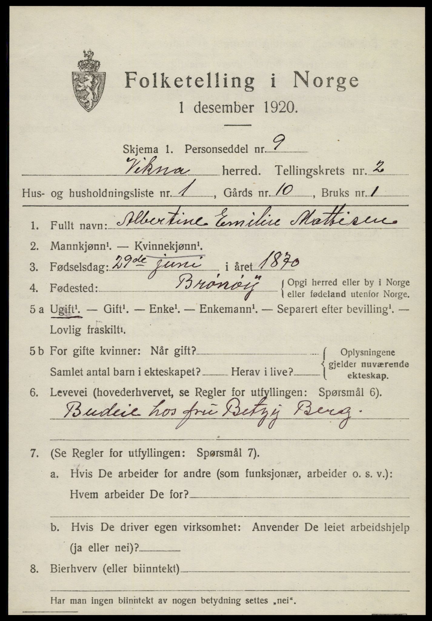 SAT, 1920 census for Vikna, 1920, p. 1571