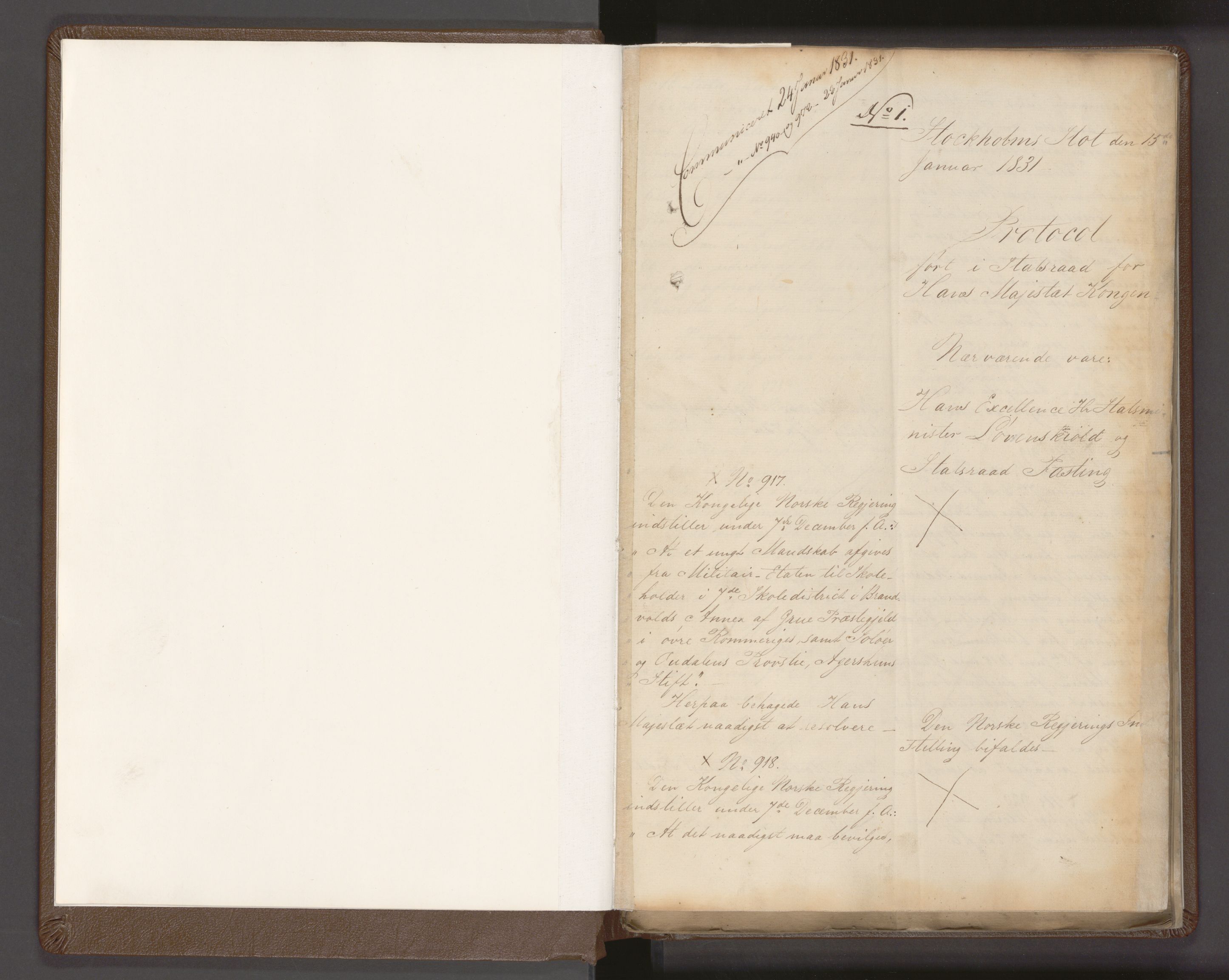 Statsrådssekretariatet, AV/RA-S-1001/A/Ab/L0032: Kgl. res. nr. 917-992 og 1-512, 1. halvår, 1831