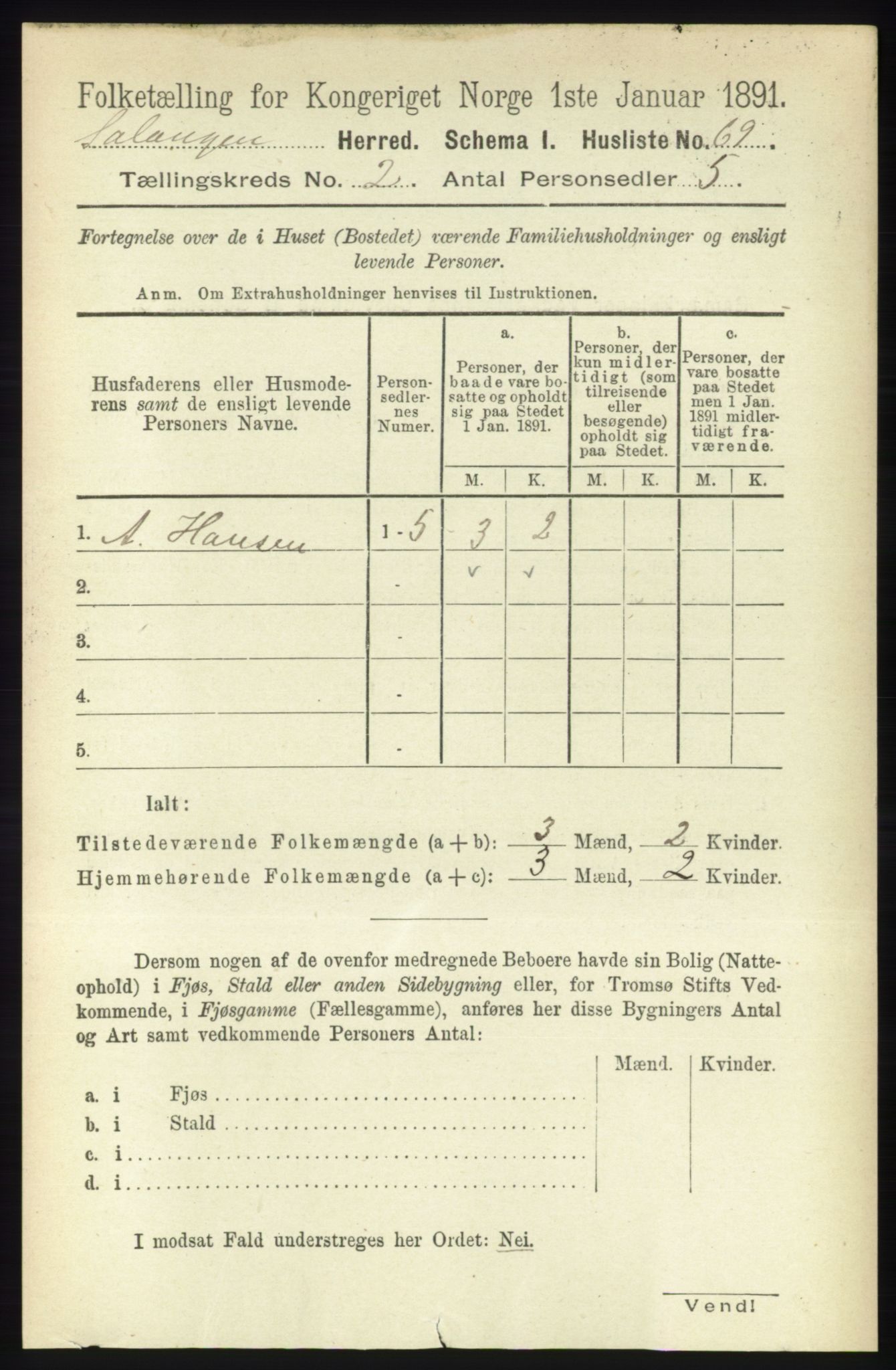 RA, 1891 census for 1921 Salangen, 1891, p. 543