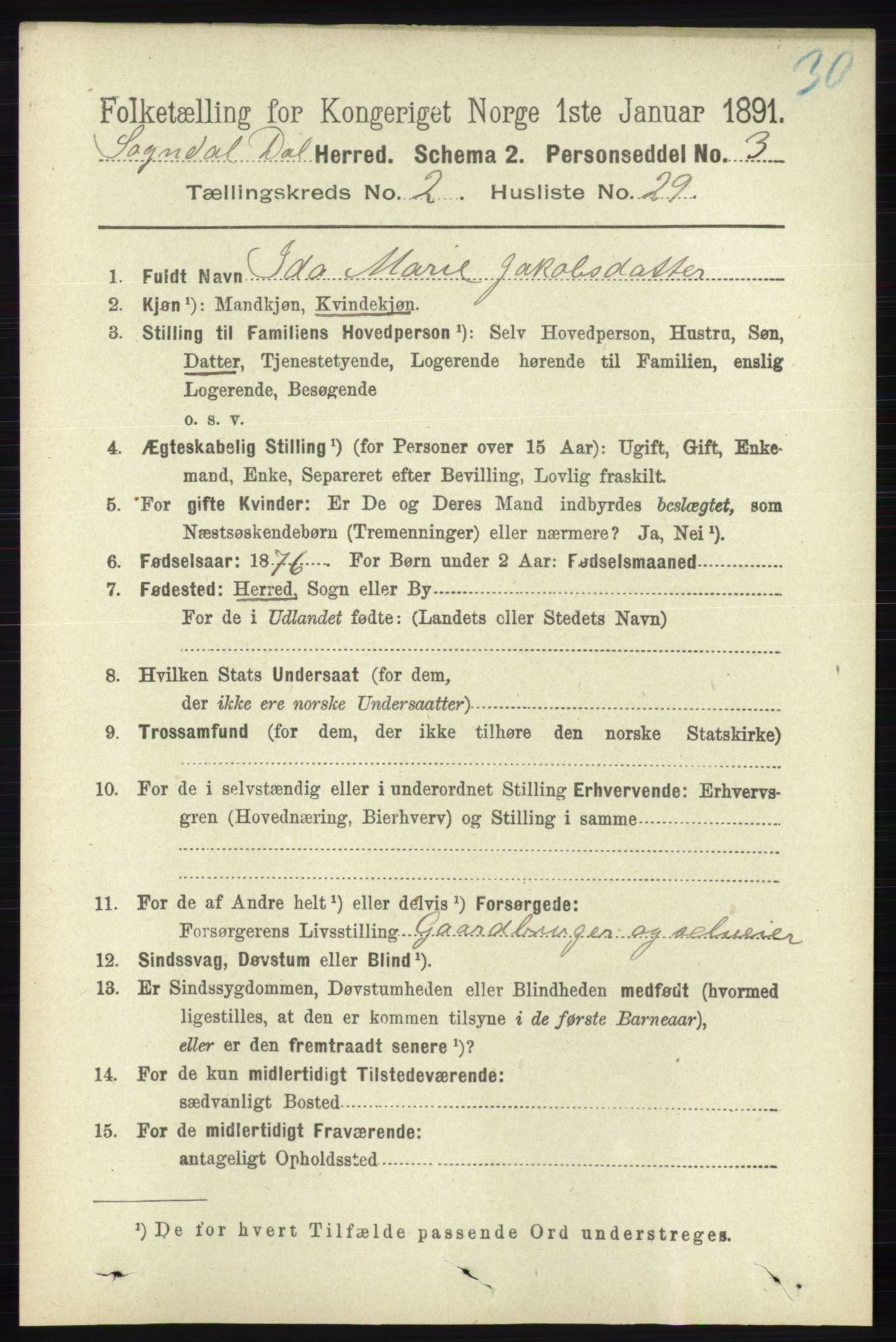 RA, 1891 census for 1111 Sokndal, 1891, p. 645