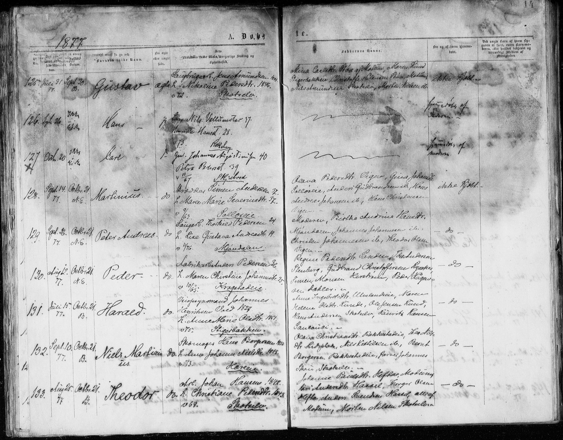 Eiker kirkebøker, AV/SAKO-A-4/G/Ga/L0004: Parish register (copy) no. I 4, 1877-1877, p. 14