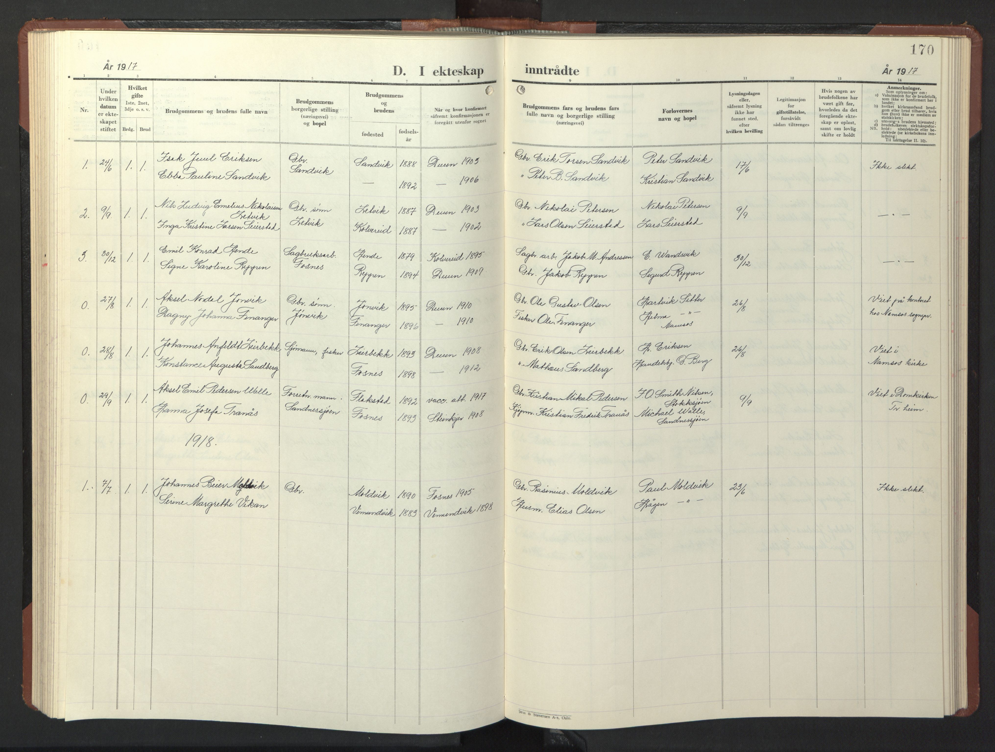 Ministerialprotokoller, klokkerbøker og fødselsregistre - Nord-Trøndelag, AV/SAT-A-1458/773/L0625: Parish register (copy) no. 773C01, 1910-1952, p. 170