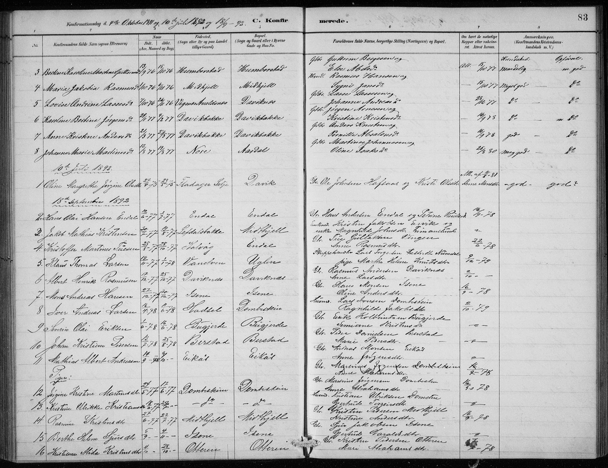 Davik sokneprestembete, AV/SAB-A-79701/H/Hab/Haba/L0002: Parish register (copy) no. A 2, 1890-1911, p. 83