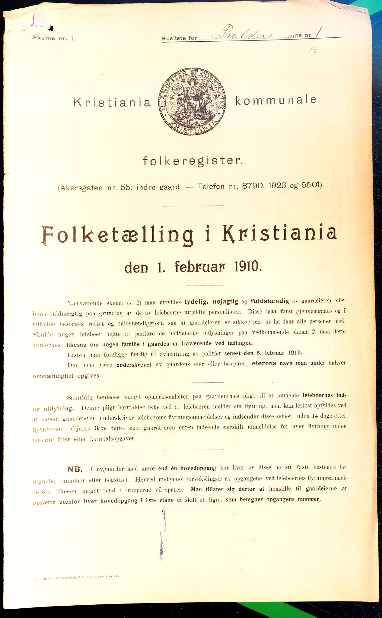 OBA, Municipal Census 1910 for Kristiania, 1910, p. 2896