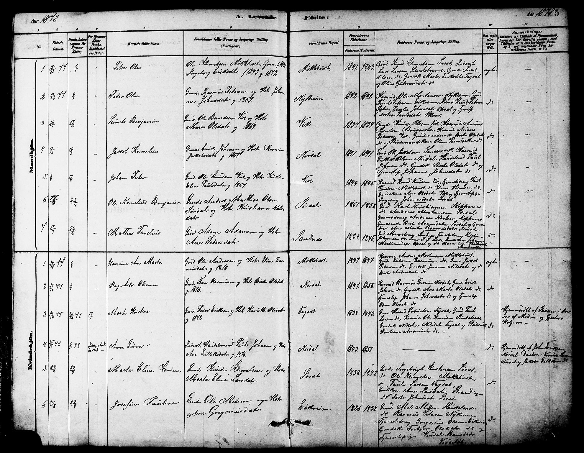 Ministerialprotokoller, klokkerbøker og fødselsregistre - Møre og Romsdal, AV/SAT-A-1454/502/L0027: Parish register (copy) no. 502C01, 1878-1908, p. 5