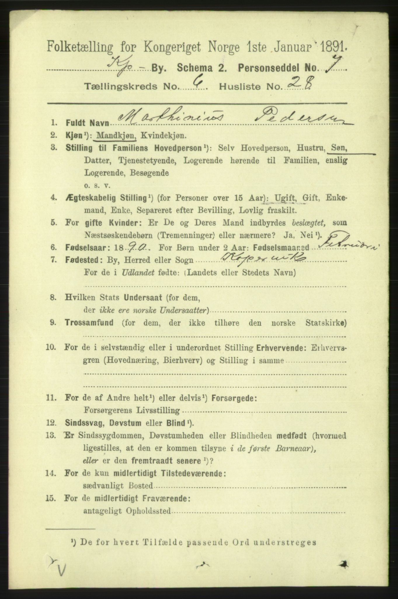 RA, 1891 census for 1105 Kopervik, 1891, p. 870