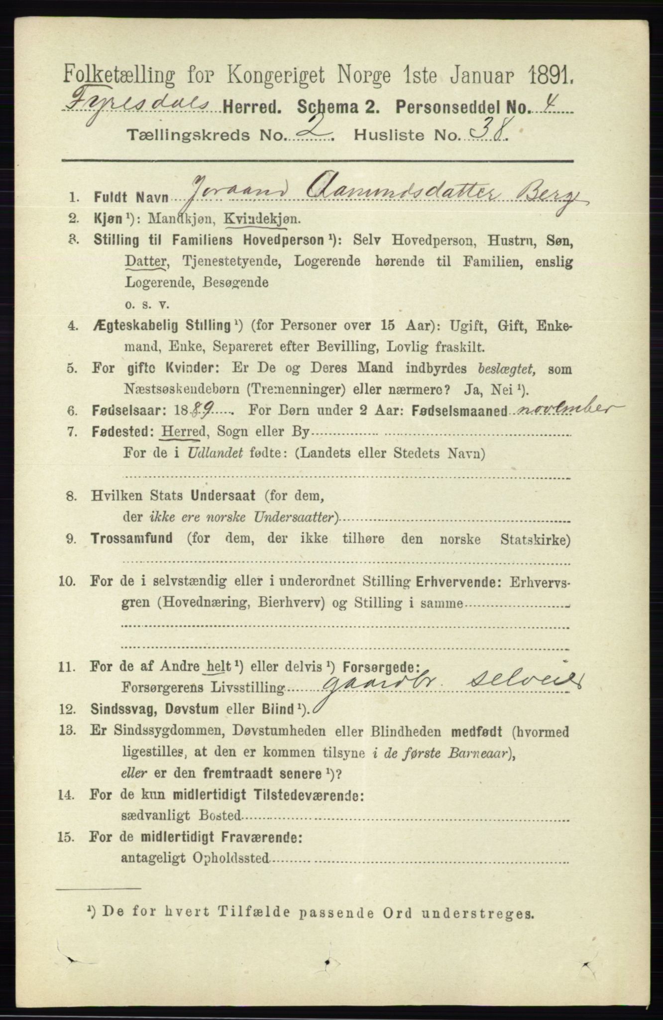 RA, 1891 census for 0831 Fyresdal, 1891, p. 528