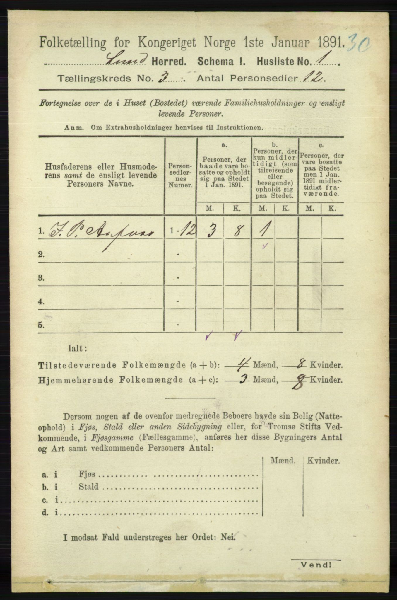 RA, 1891 census for 1112 Lund, 1891, p. 506