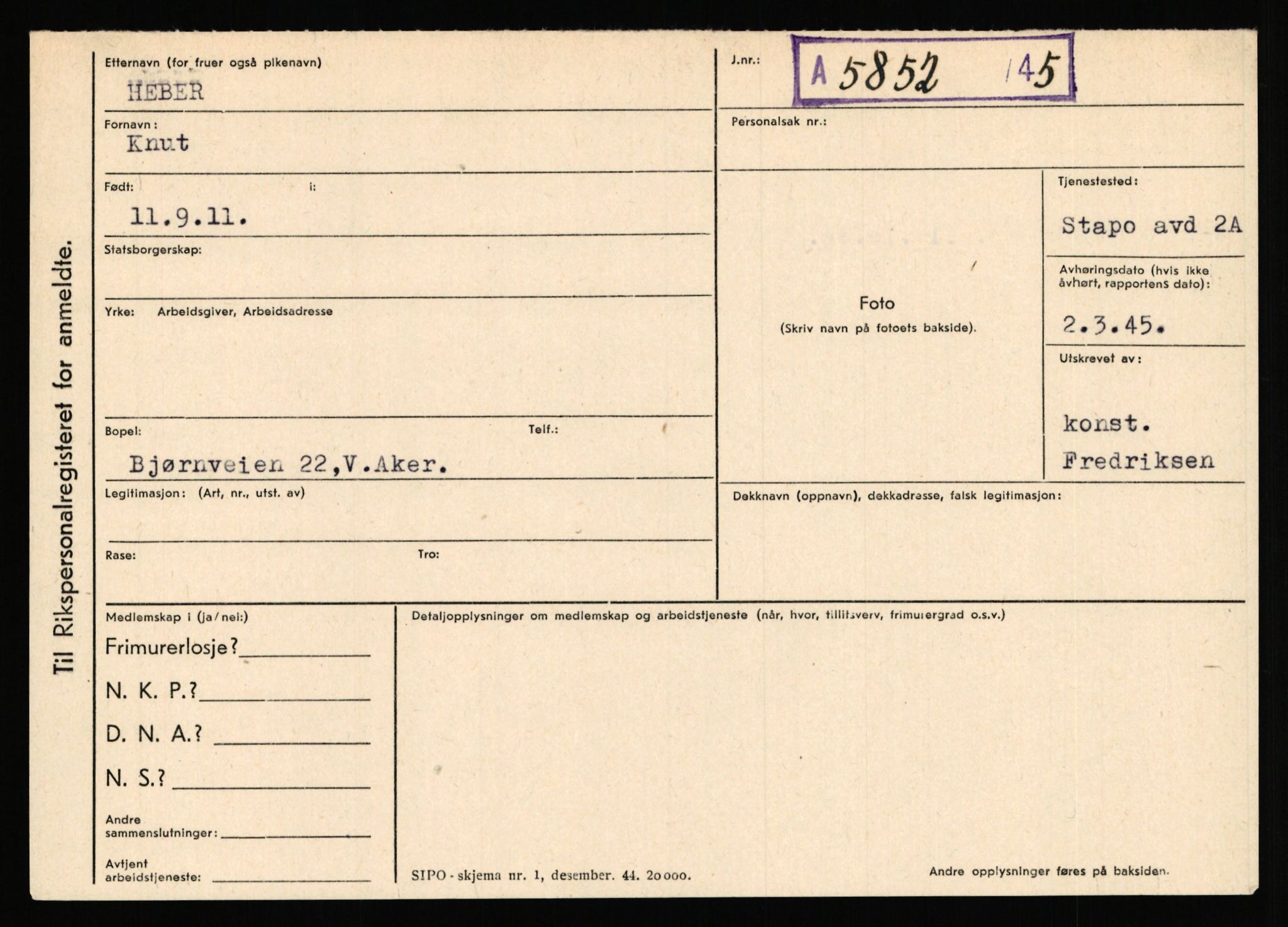 Statspolitiet - Hovedkontoret / Osloavdelingen, AV/RA-S-1329/C/Ca/L0006: Hanche - Hokstvedt, 1943-1945, p. 2840