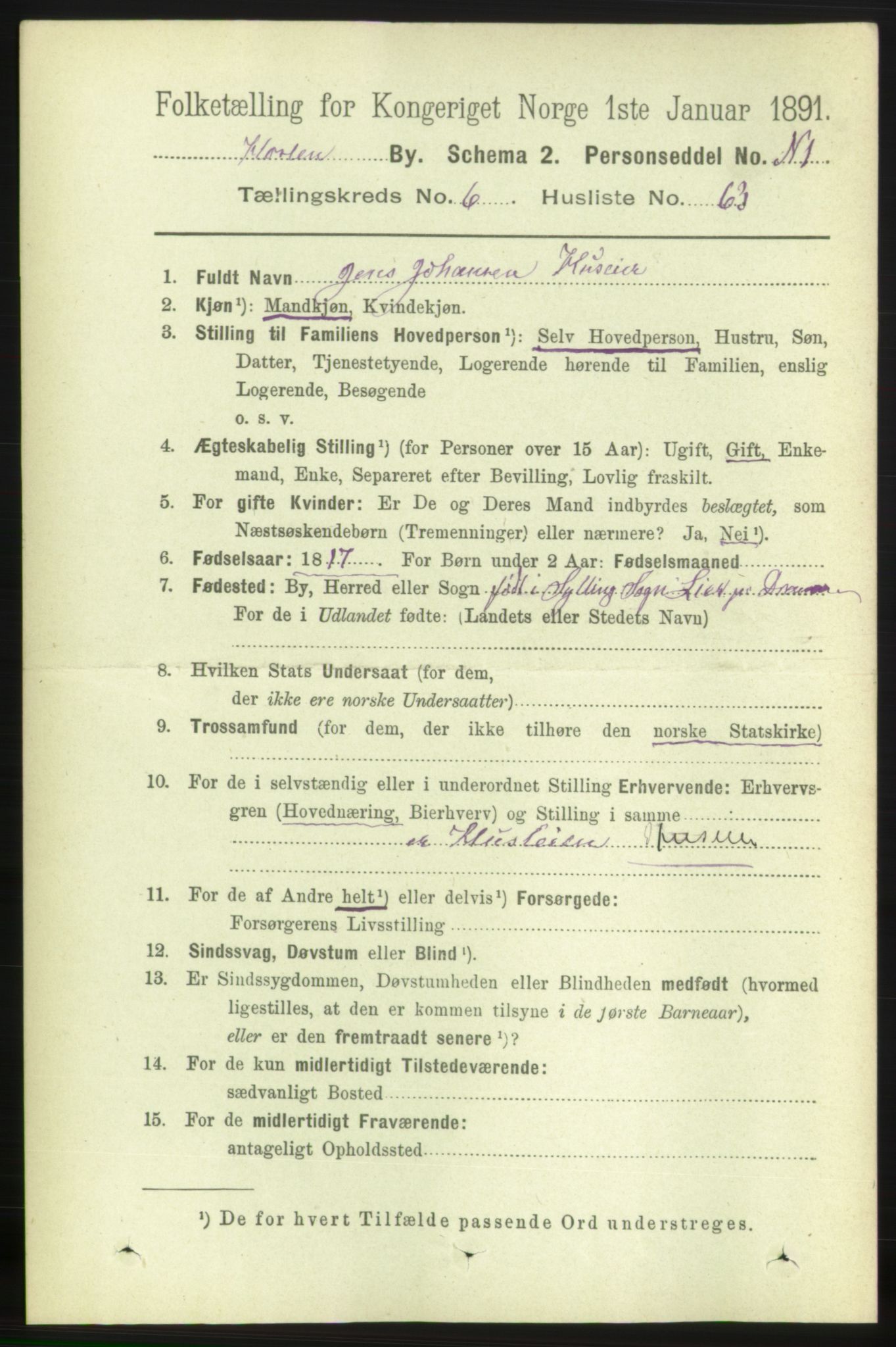 RA, 1891 census for 0703 Horten, 1891, p. 4310