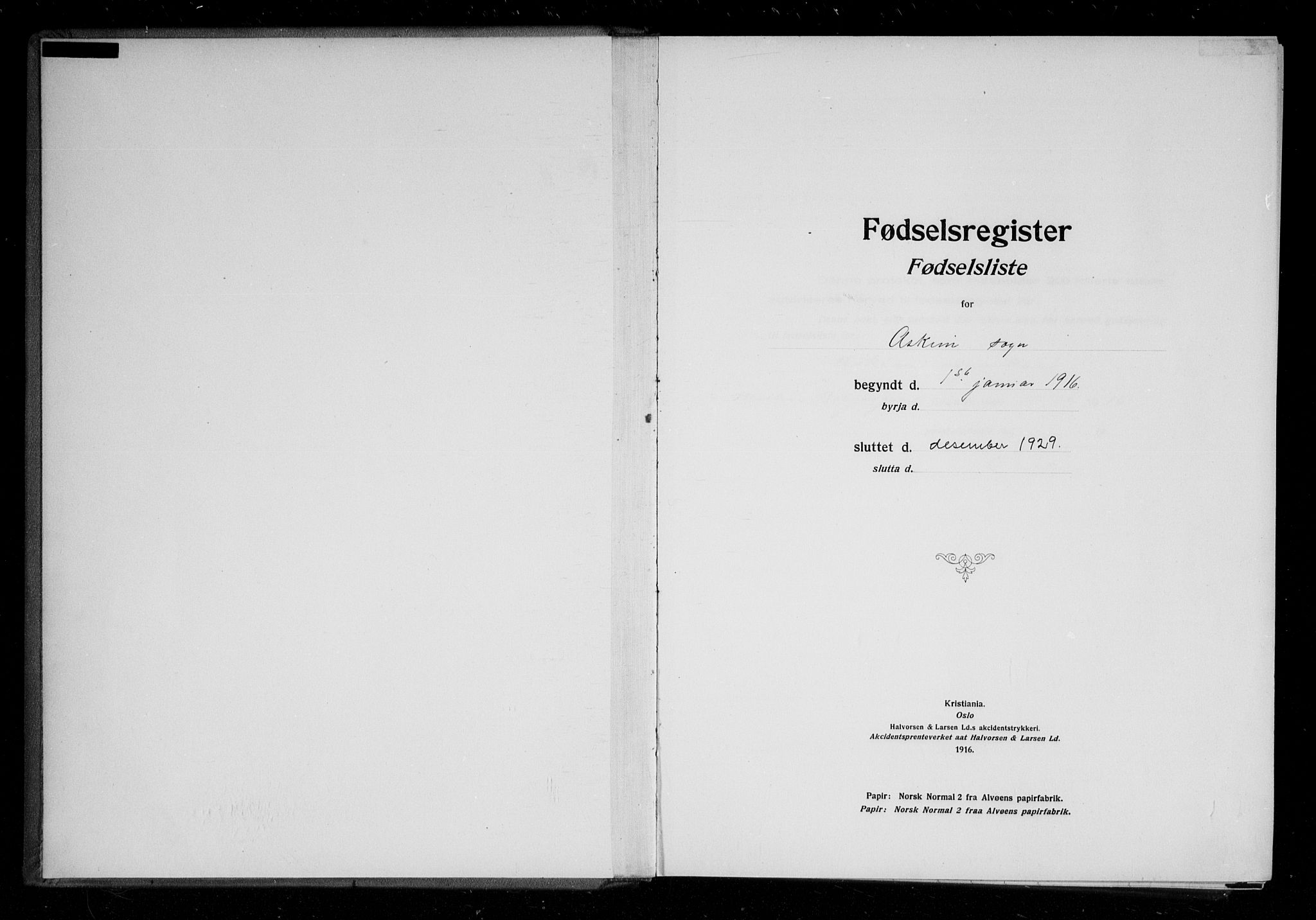 Askim prestekontor Kirkebøker, SAO/A-10900/J/Ja/L0001: Birth register no. 1, 1916-1929