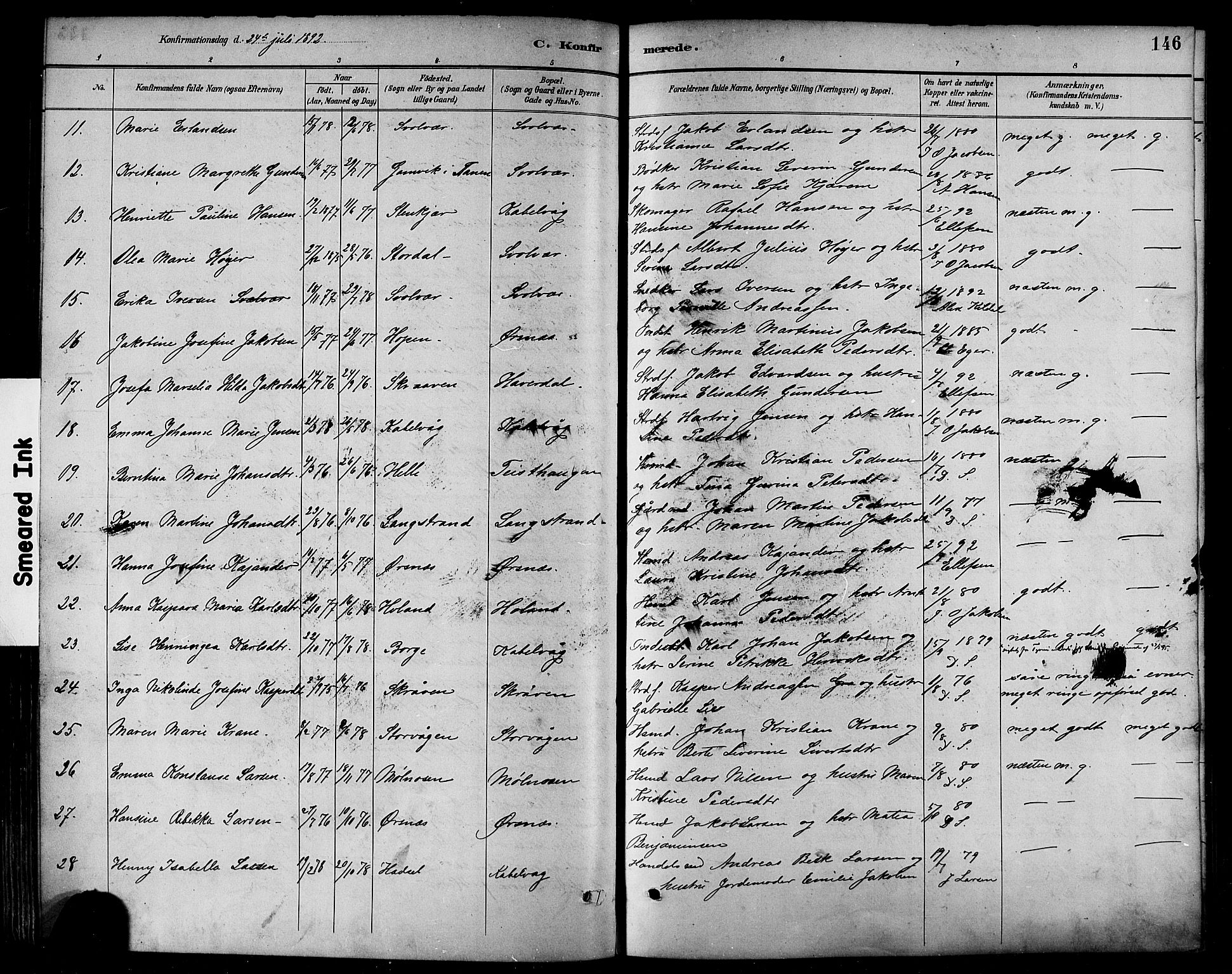 Ministerialprotokoller, klokkerbøker og fødselsregistre - Nordland, SAT/A-1459/874/L1060: Parish register (official) no. 874A04, 1890-1899, p. 146