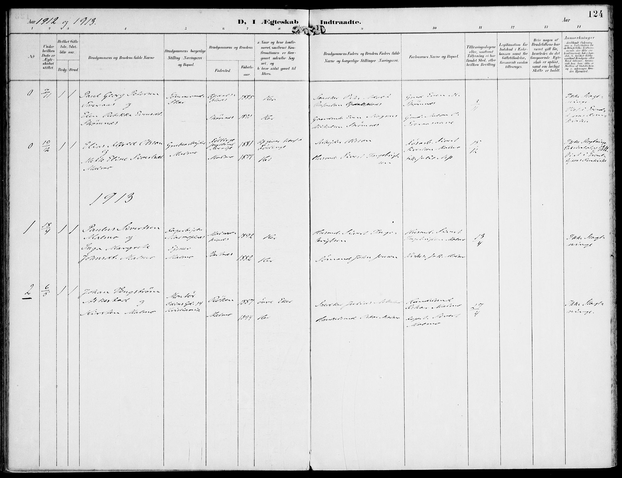 Ministerialprotokoller, klokkerbøker og fødselsregistre - Nord-Trøndelag, SAT/A-1458/745/L0430: Parish register (official) no. 745A02, 1895-1913, p. 124