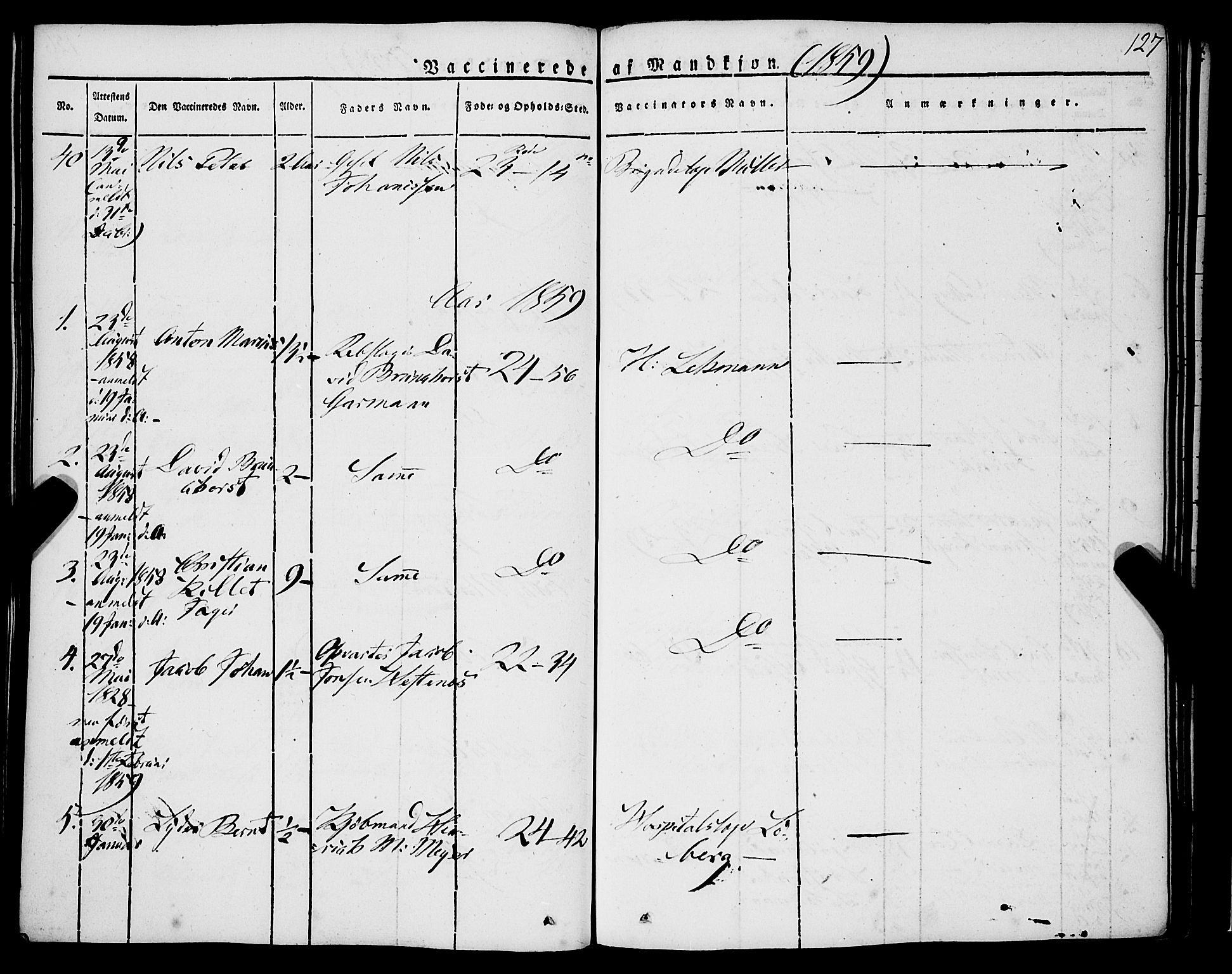 Korskirken sokneprestembete, SAB/A-76101/H/Haa/L0050: Parish register (official) no. F 1, 1821-1869, p. 127