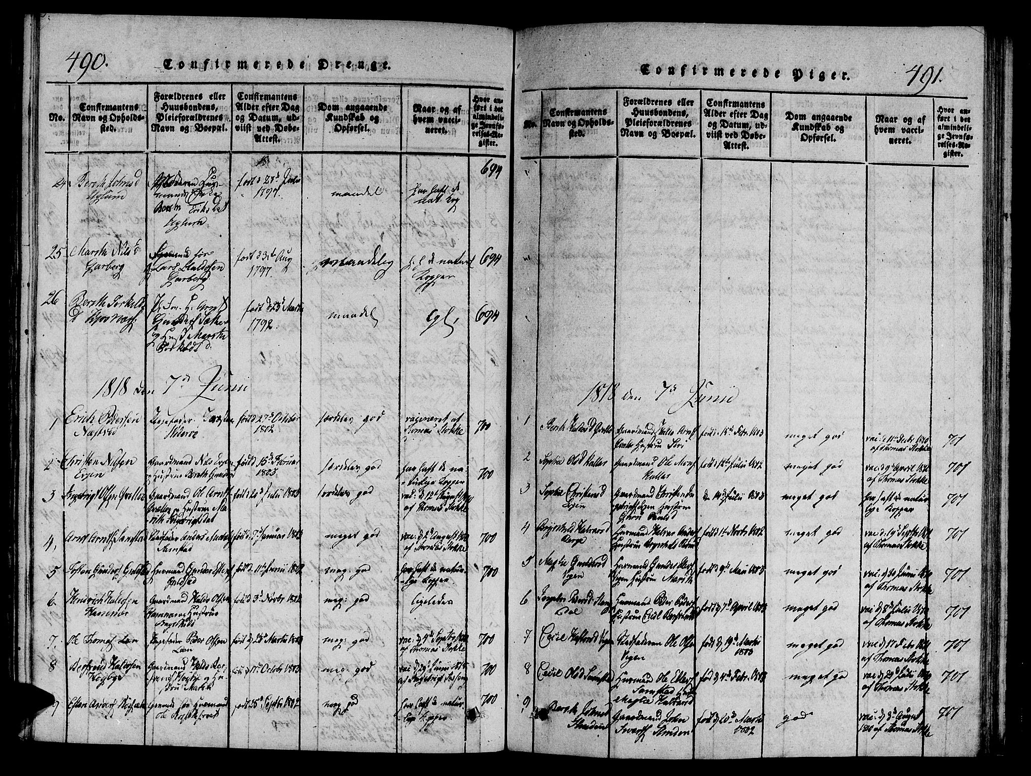Ministerialprotokoller, klokkerbøker og fødselsregistre - Sør-Trøndelag, SAT/A-1456/695/L1141: Parish register (official) no. 695A04 /1, 1816-1824, p. 490-491