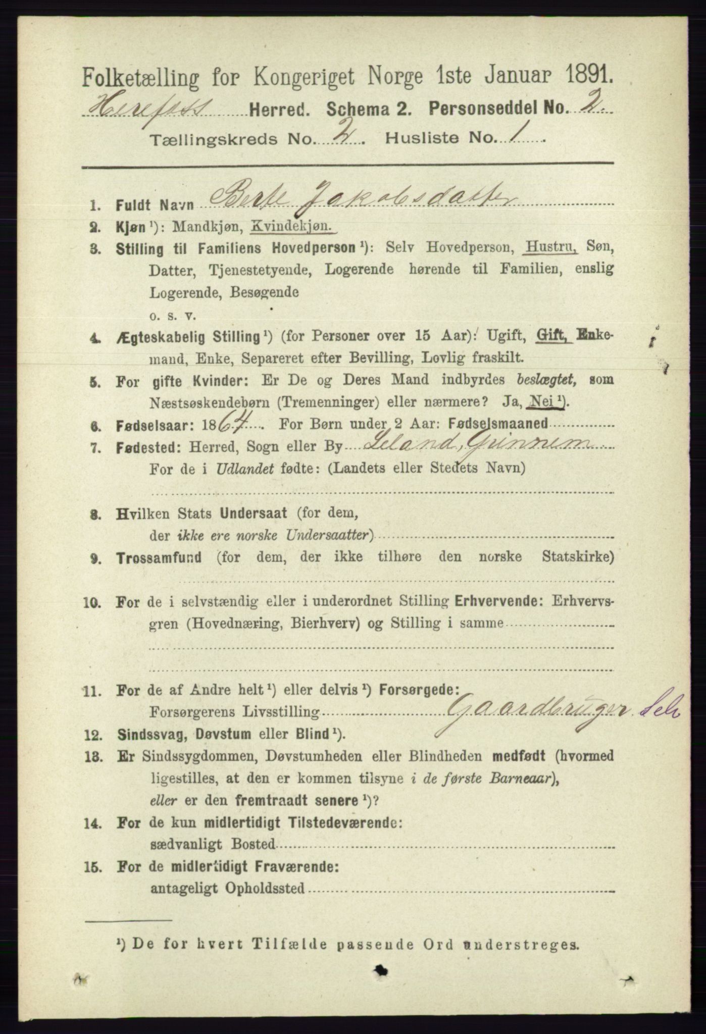 RA, 1891 census for 0933 Herefoss, 1891, p. 281