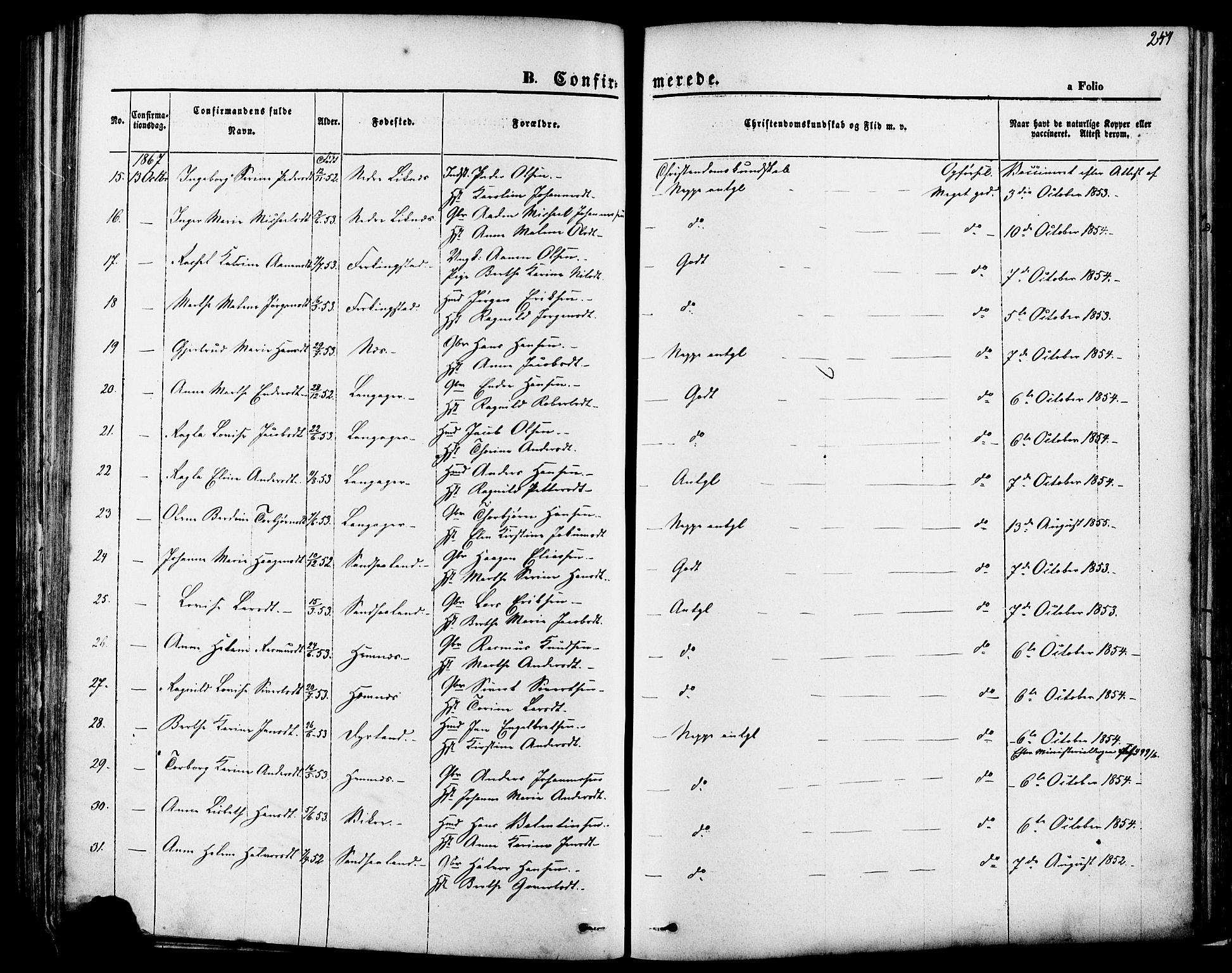 Skudenes sokneprestkontor, SAST/A -101849/H/Ha/Haa/L0006: Parish register (official) no. A 4, 1864-1881, p. 251