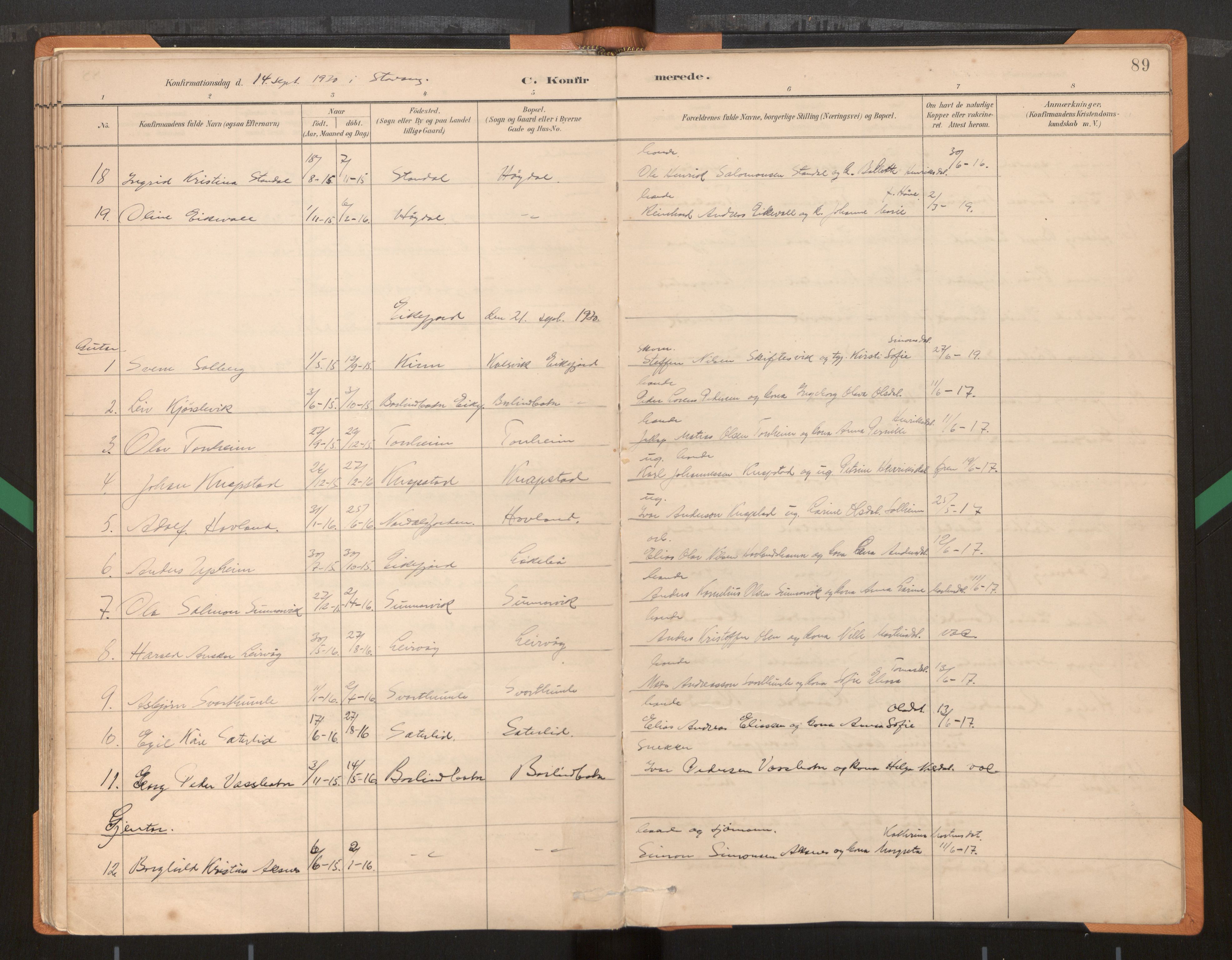 Kinn sokneprestembete, AV/SAB-A-80801/H/Haa/Haad/L0004: Parish register (official) no. D 4, 1883-1944, p. 89