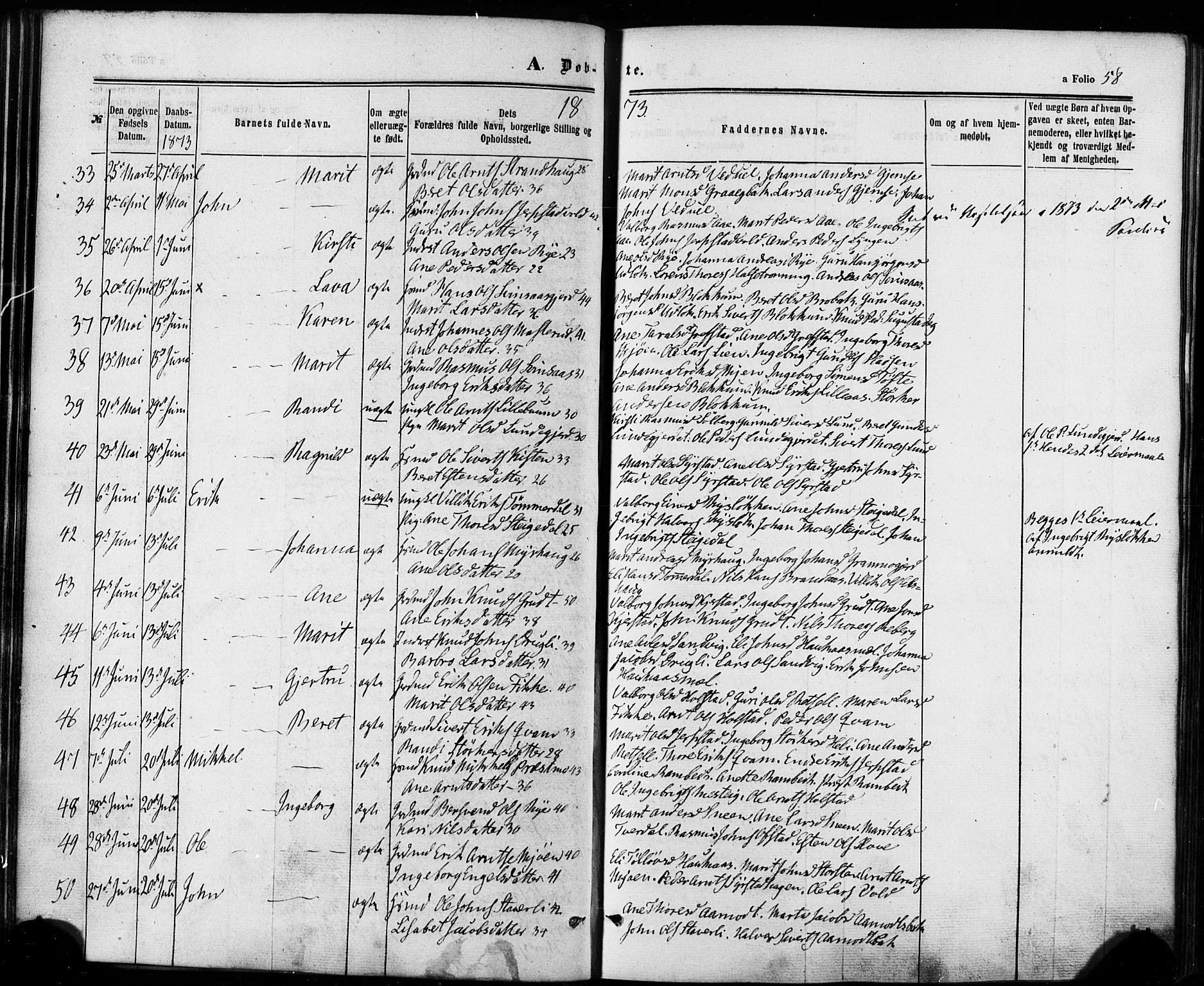 Ministerialprotokoller, klokkerbøker og fødselsregistre - Sør-Trøndelag, AV/SAT-A-1456/672/L0856: Parish register (official) no. 672A08, 1861-1881, p. 58