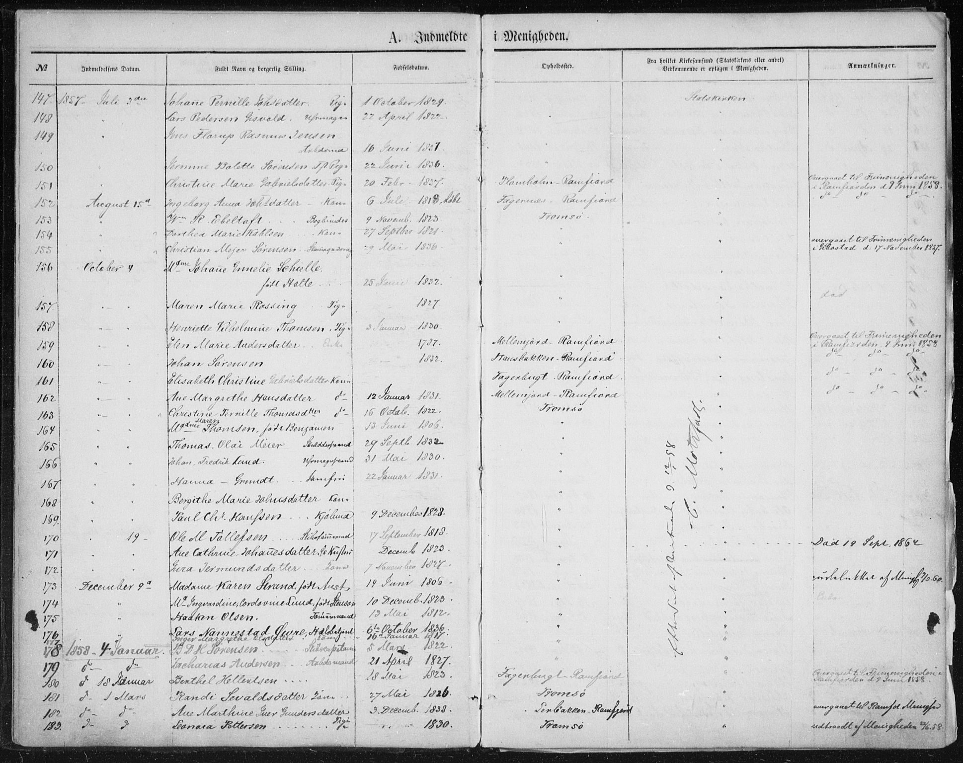 Uten arkivreferanse, SATØ/-: Dissenter register no. DP 1, 1856-1892