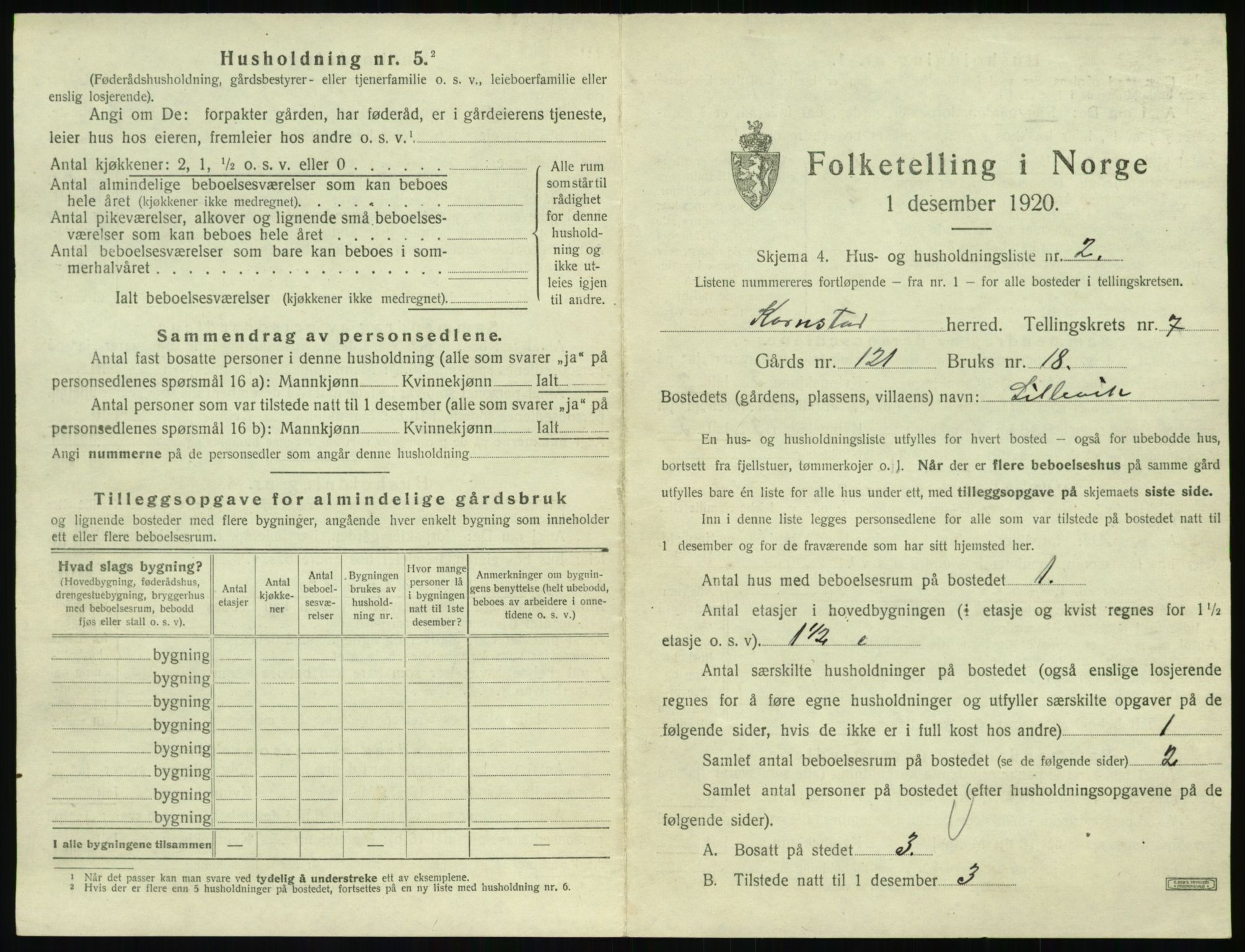 SAT, 1920 census for Kornstad, 1920, p. 531