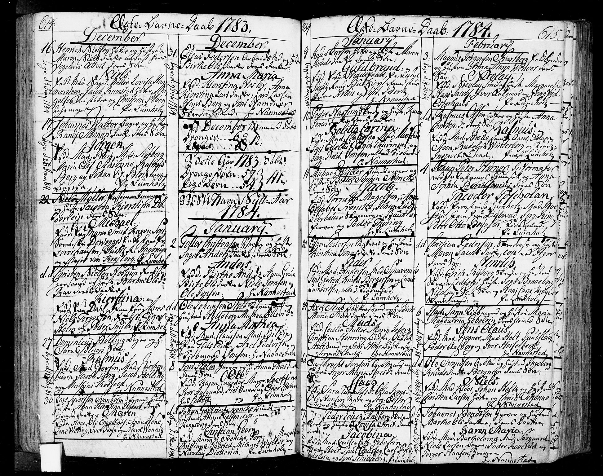 Oslo domkirke Kirkebøker, SAO/A-10752/F/Fa/L0004: Parish register (official) no. 4, 1743-1786, p. 614-615