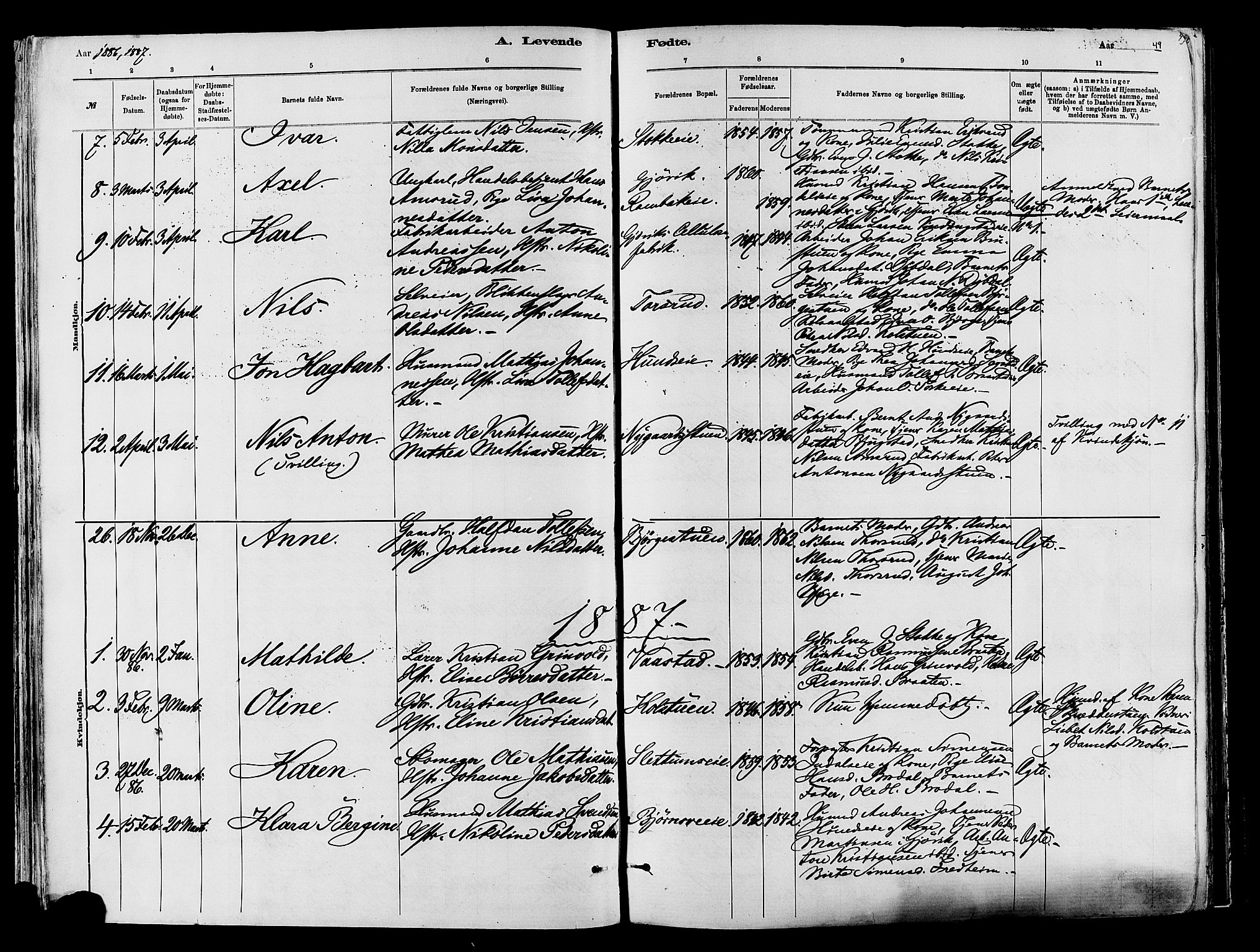 Vardal prestekontor, SAH/PREST-100/H/Ha/Haa/L0009: Parish register (official) no. 9, 1878-1892, p. 49