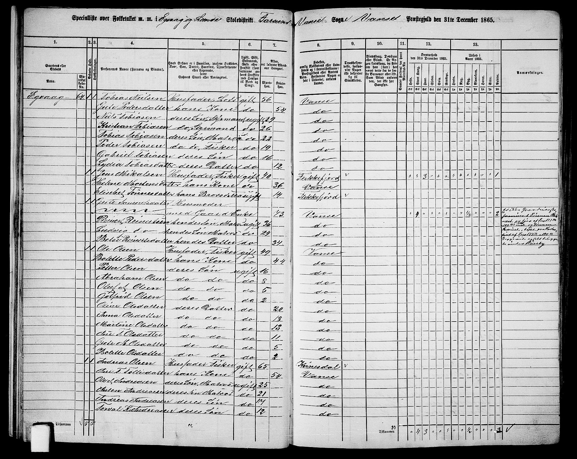 RA, 1865 census for Vanse/Vanse og Farsund, 1865, p. 21