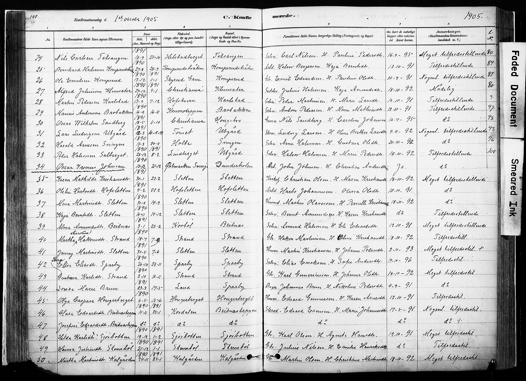 Hof prestekontor, SAH/PREST-038/H/Ha/Haa/L0010: Parish register (official) no. 10, 1878-1909, p. 190