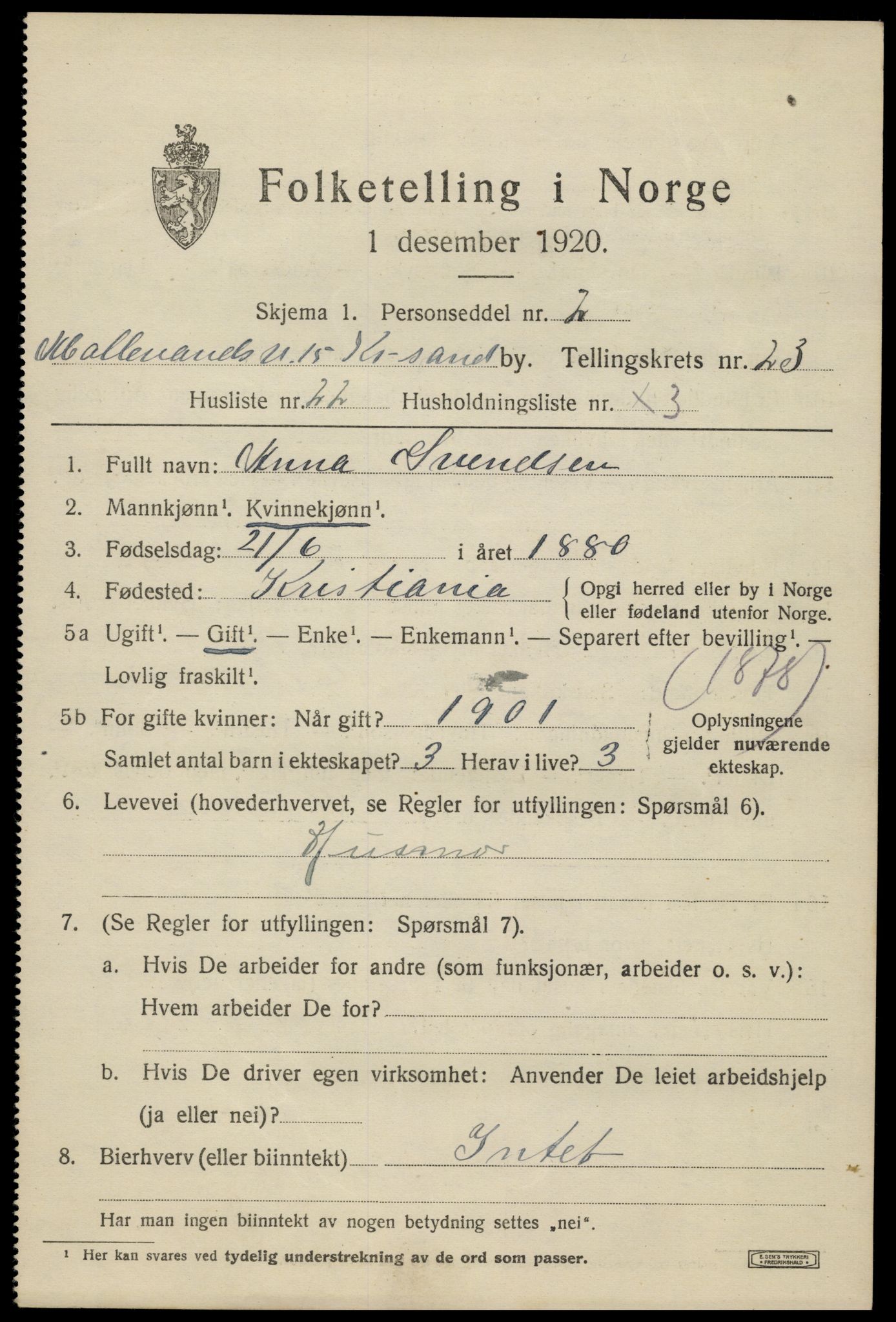 SAK, 1920 census for Kristiansand, 1920, p. 40571