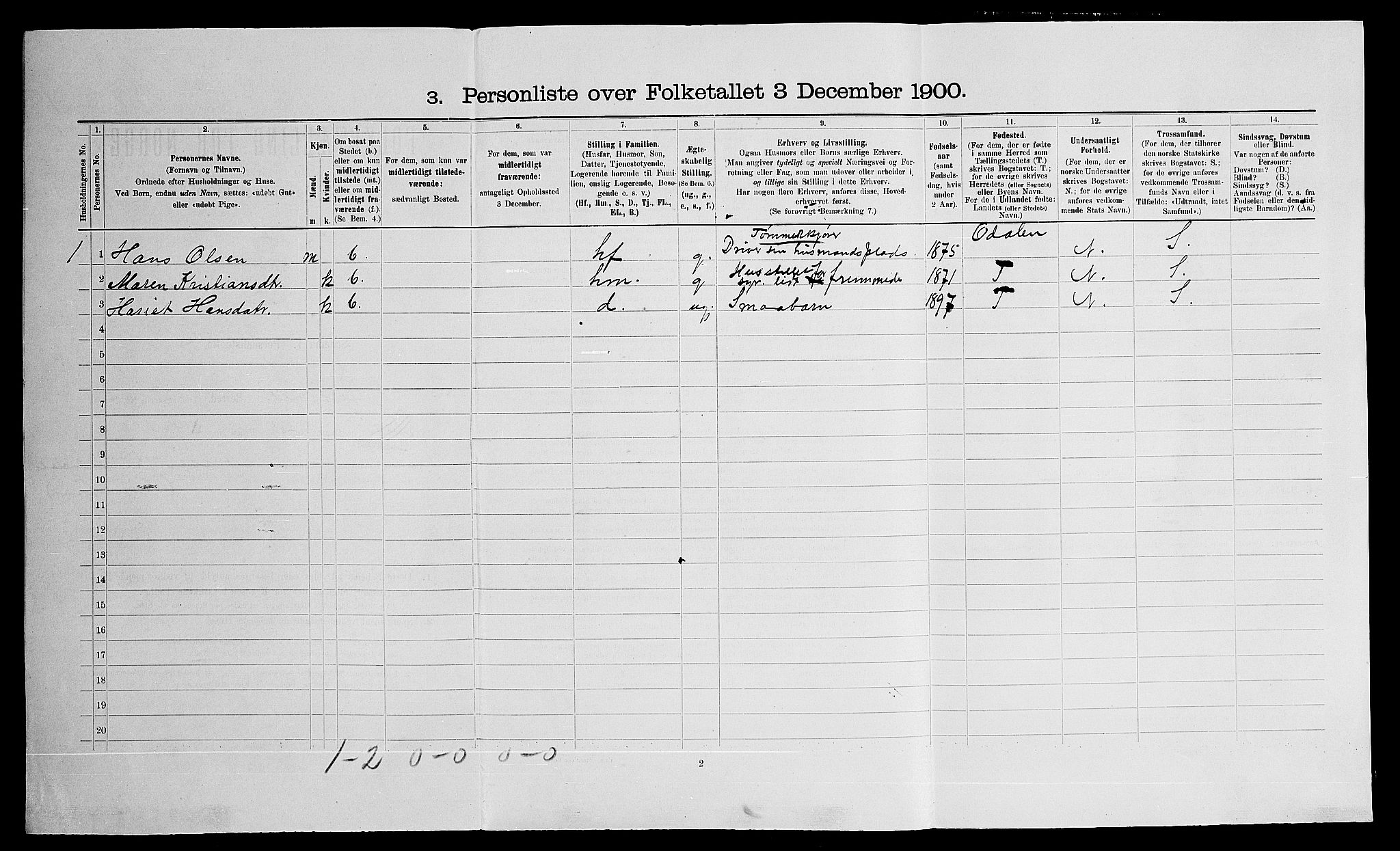 SAO, 1900 census for Eidsvoll, 1900
