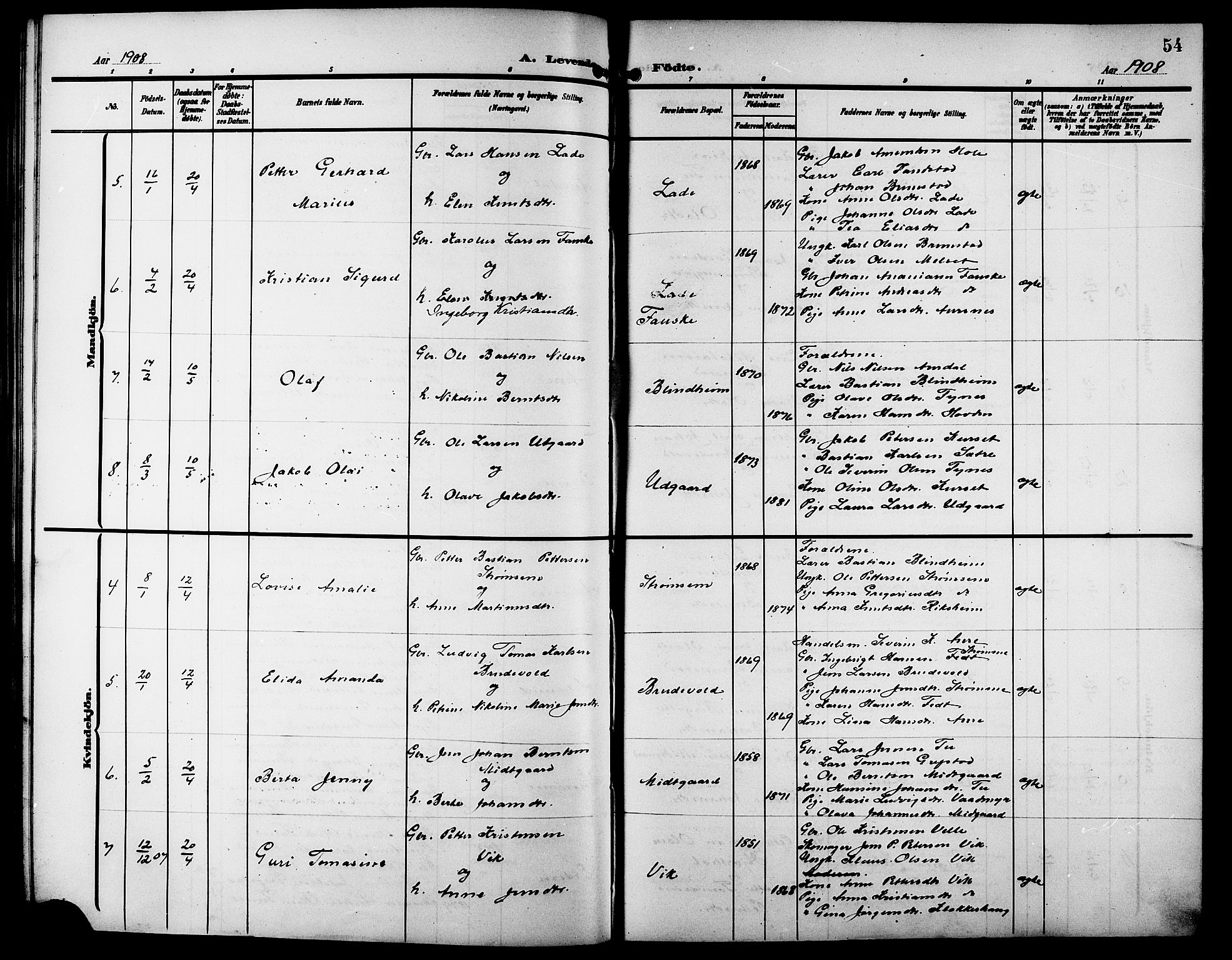 Ministerialprotokoller, klokkerbøker og fødselsregistre - Møre og Romsdal, SAT/A-1454/523/L0341: Parish register (copy) no. 523C04, 1903-1916, p. 54