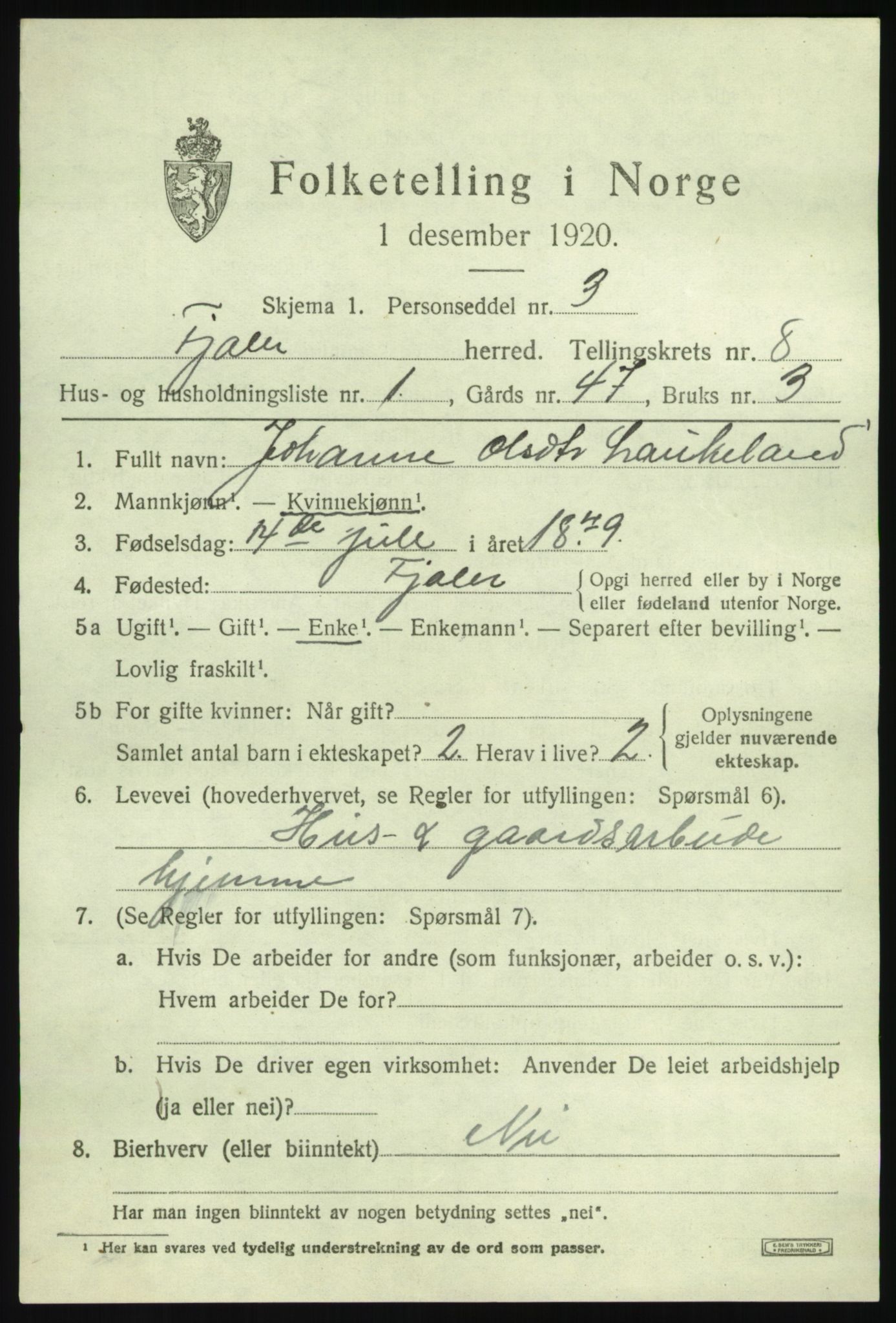 SAB, 1920 census for Fjaler, 1920, p. 4237