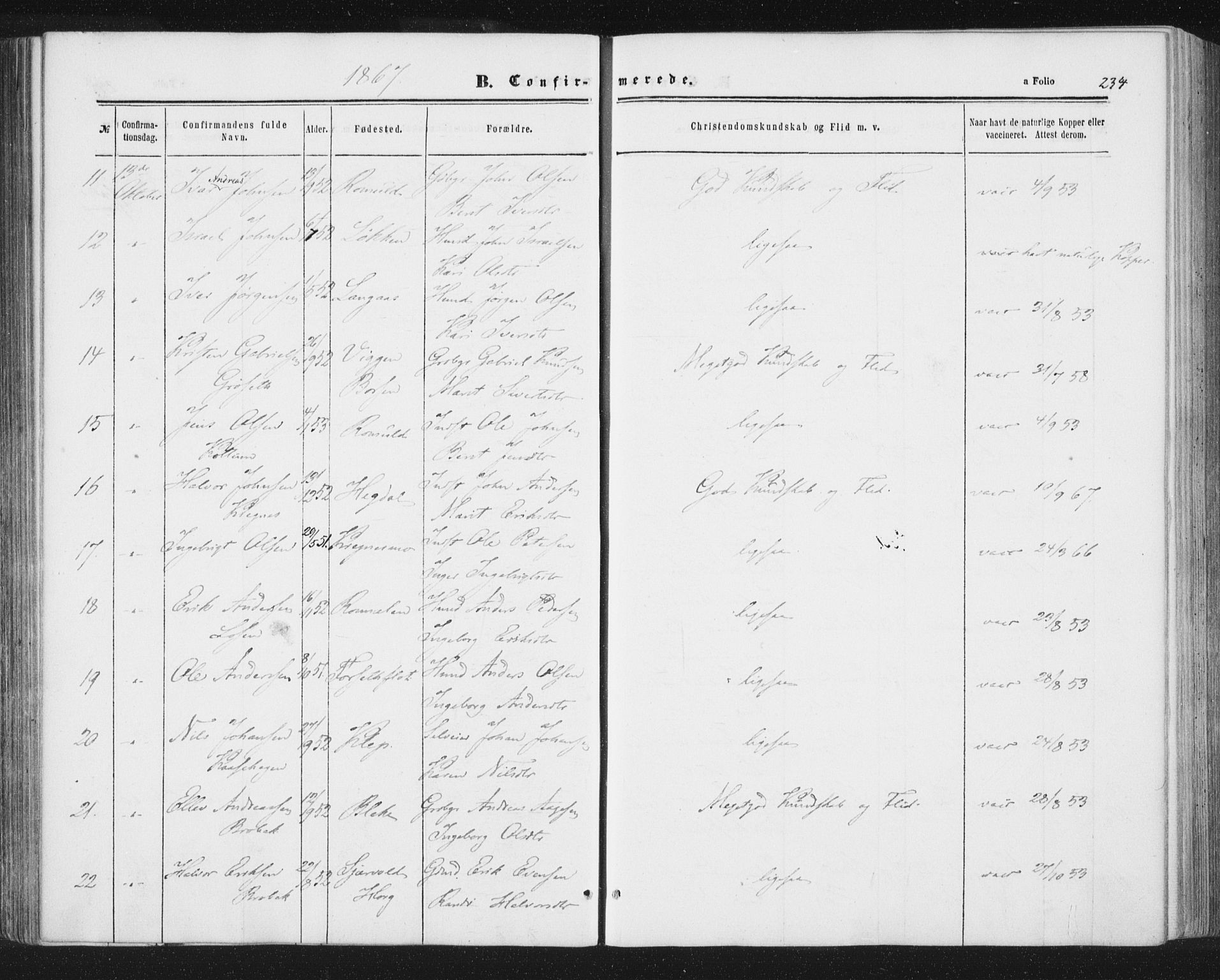 Ministerialprotokoller, klokkerbøker og fødselsregistre - Sør-Trøndelag, AV/SAT-A-1456/691/L1077: Parish register (official) no. 691A09, 1862-1873, p. 234