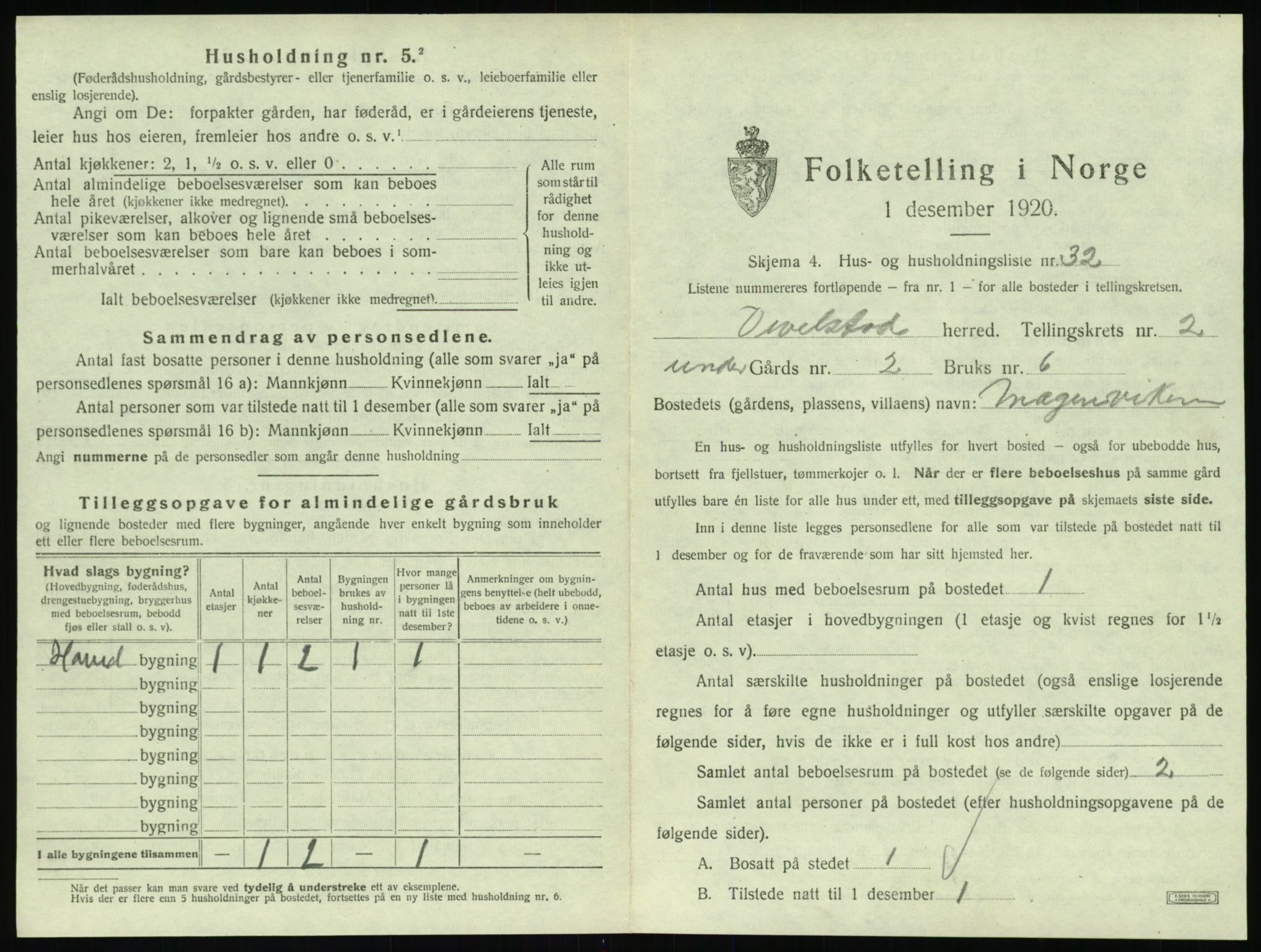 SAT, 1920 census for Vevelstad, 1920, p. 240