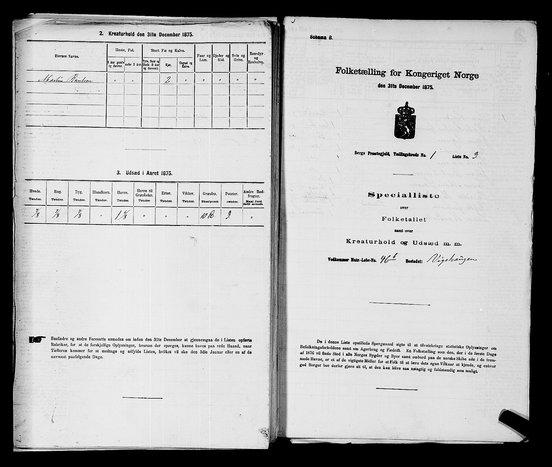 RA, 1875 census for 0116P Berg, 1875, p. 134