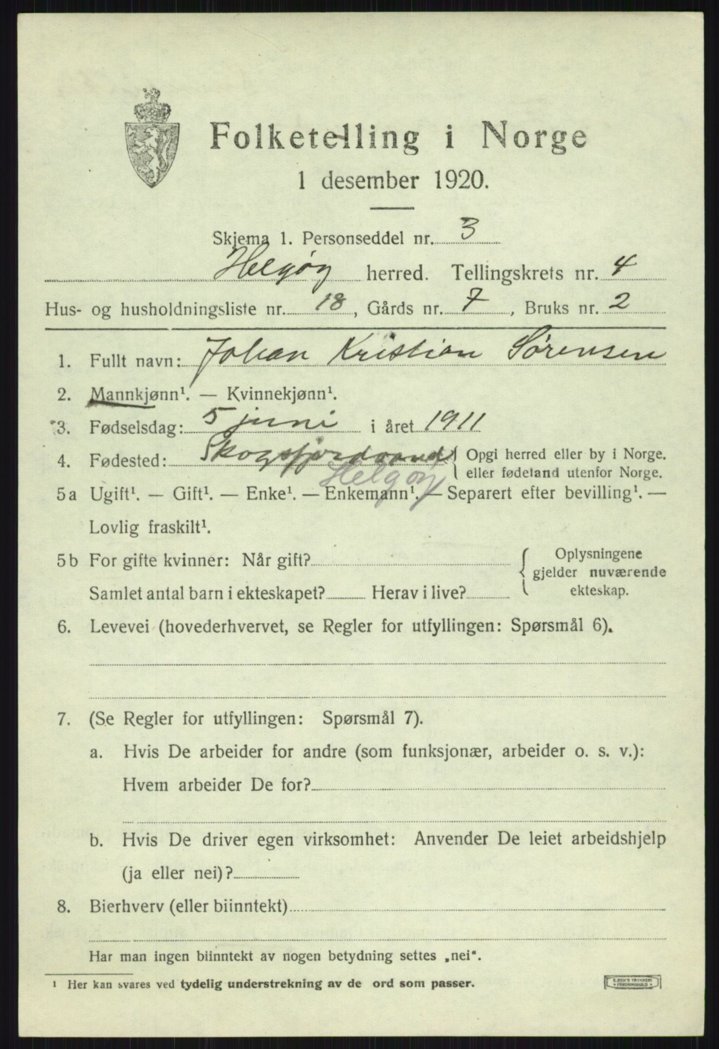 SATØ, 1920 census for Helgøy, 1920, p. 1868