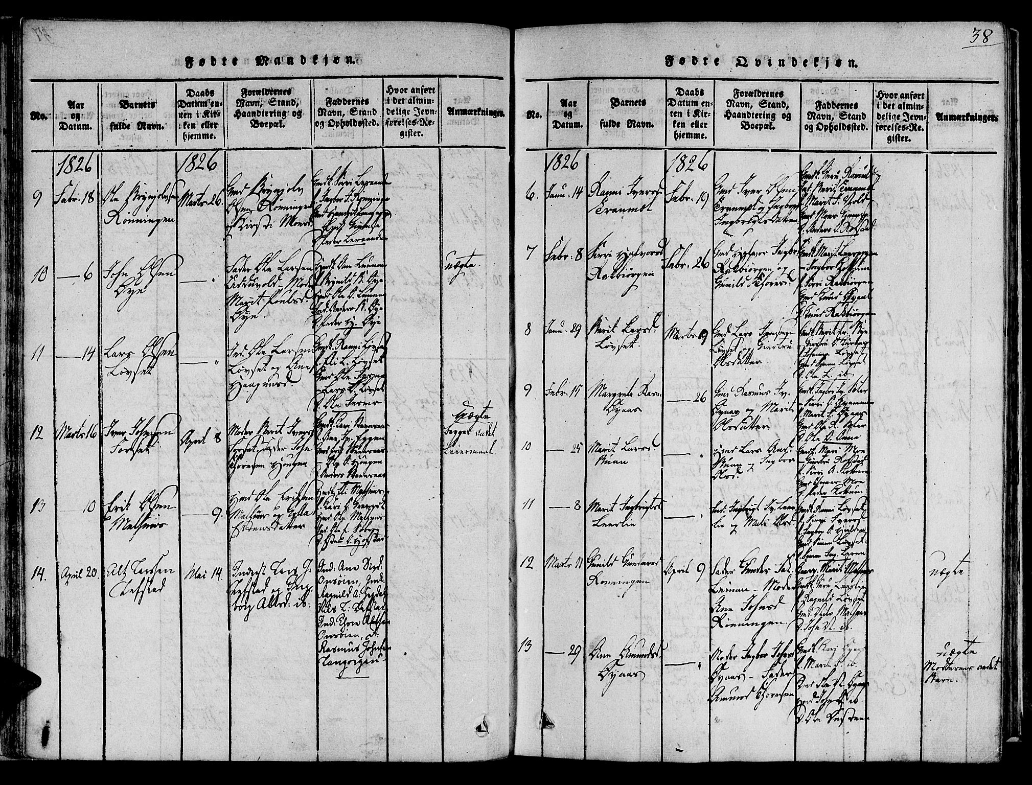 Ministerialprotokoller, klokkerbøker og fødselsregistre - Sør-Trøndelag, SAT/A-1456/691/L1065: Parish register (official) no. 691A03 /1, 1816-1826, p. 38