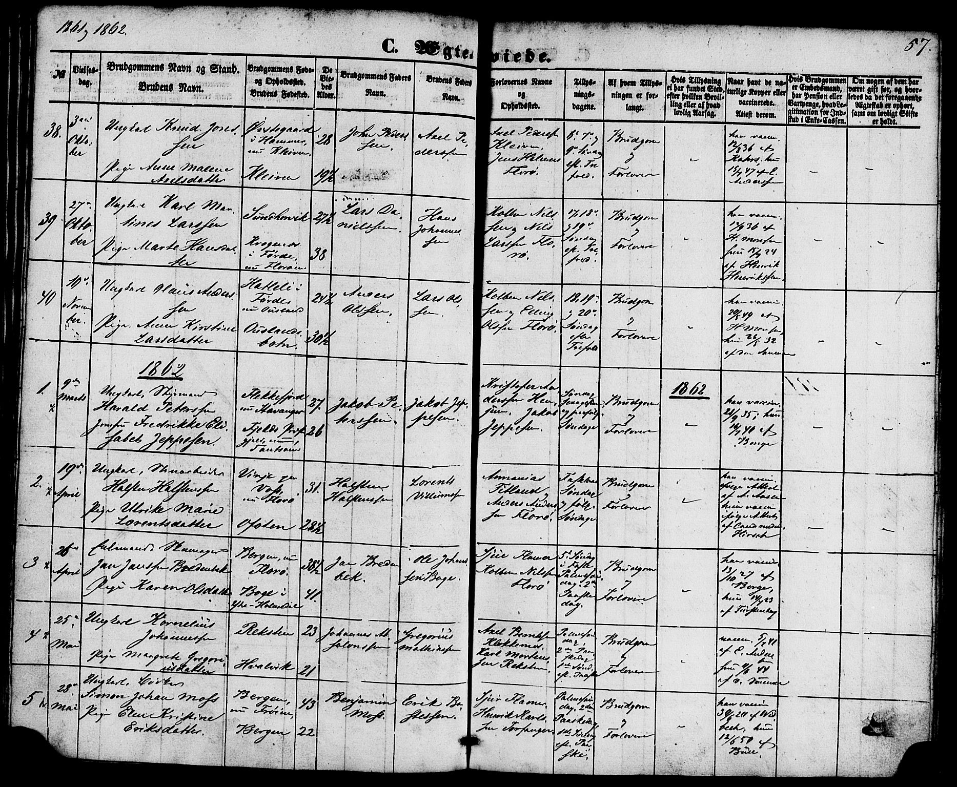 Kinn sokneprestembete, SAB/A-80801/H/Haa/Haaa/L0010: Parish register (official) no. A 10, 1852-1869, p. 57